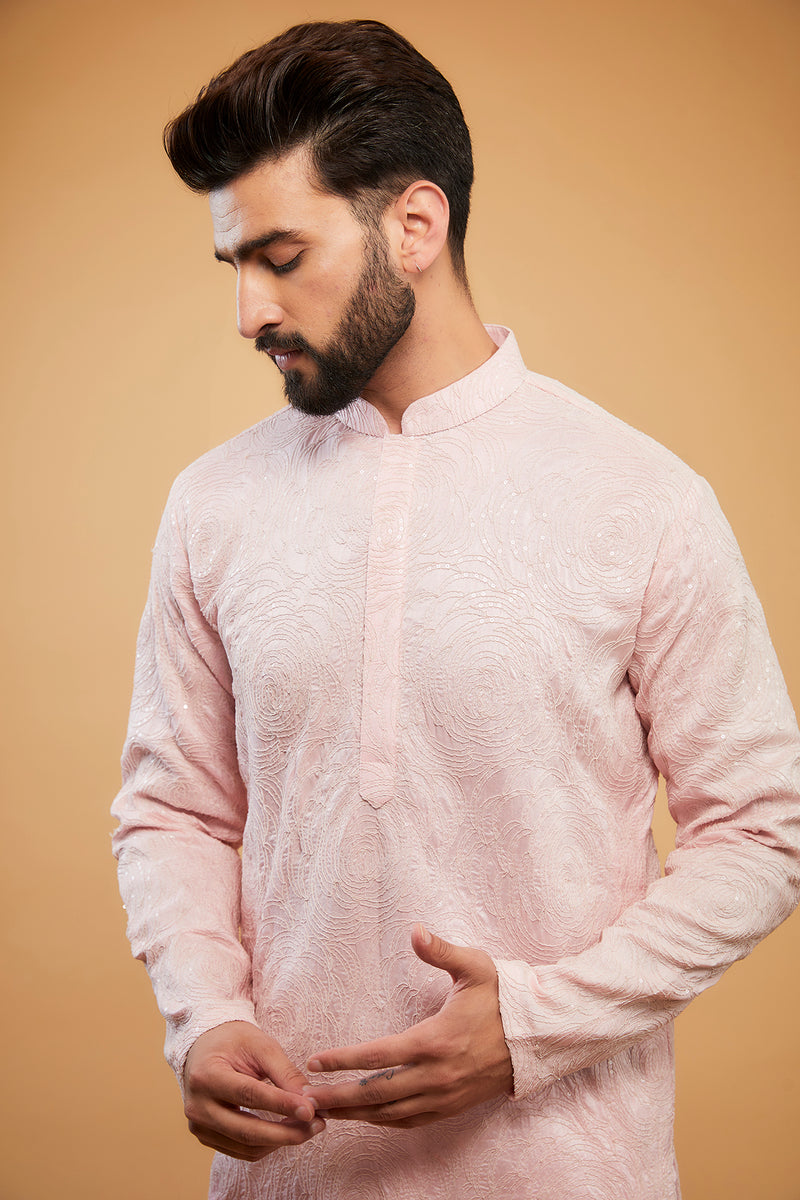 Pink ombre shaded chikankari kurta with delicate sequin embroidery - kasbahmen