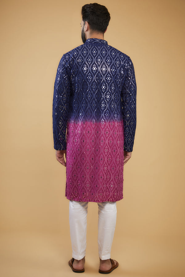 Ombre shaded mirror-work kurta