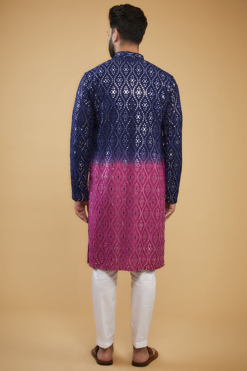 Ombre shaded mirror-work kurta - kasbahmen