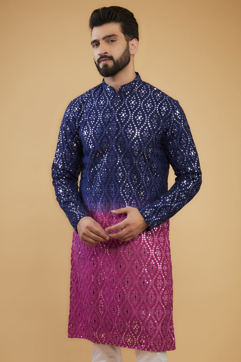 Ombre shaded mirror-work kurta - kasbahmen