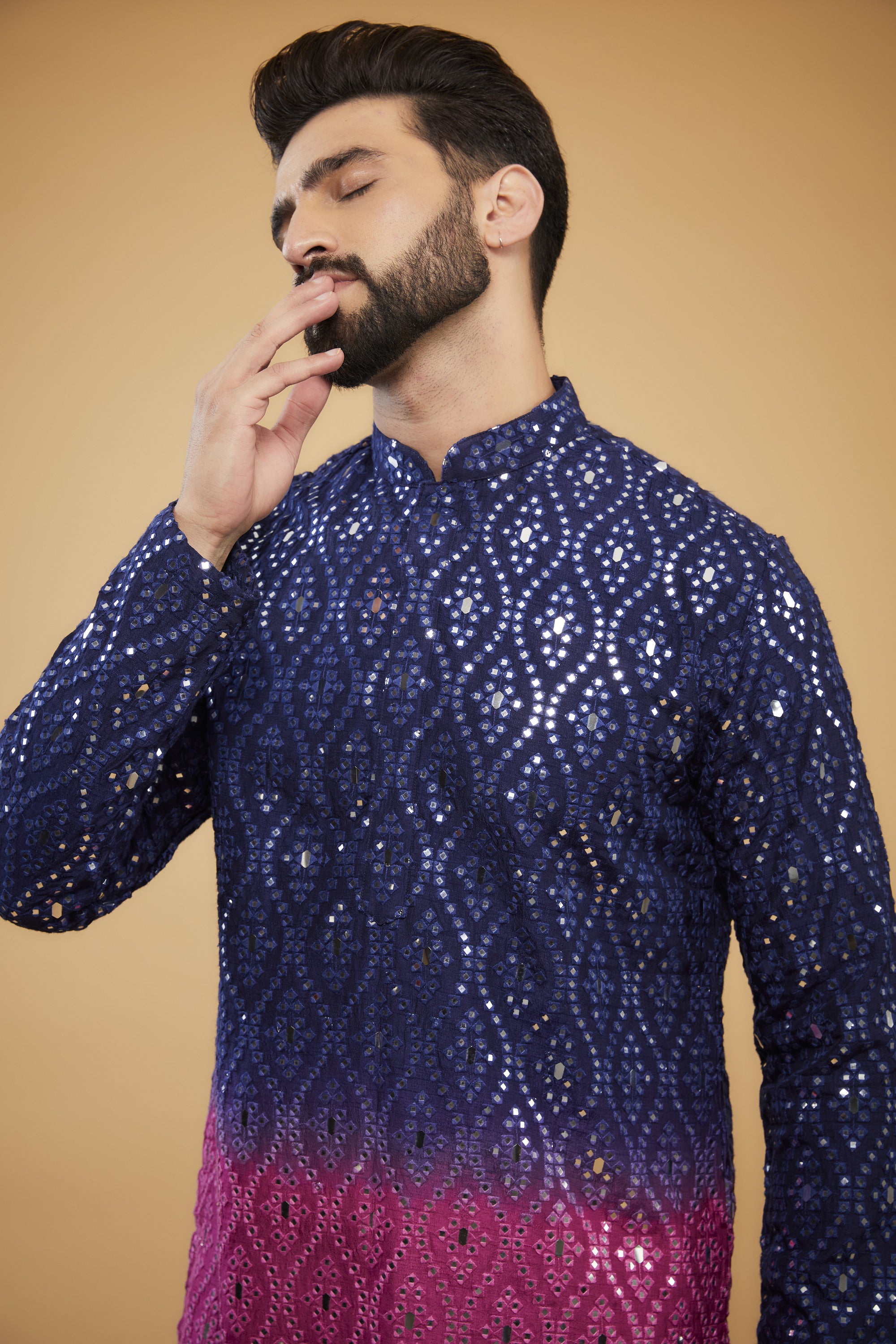 Ombre shaded mirror-work kurta - kasbahmen