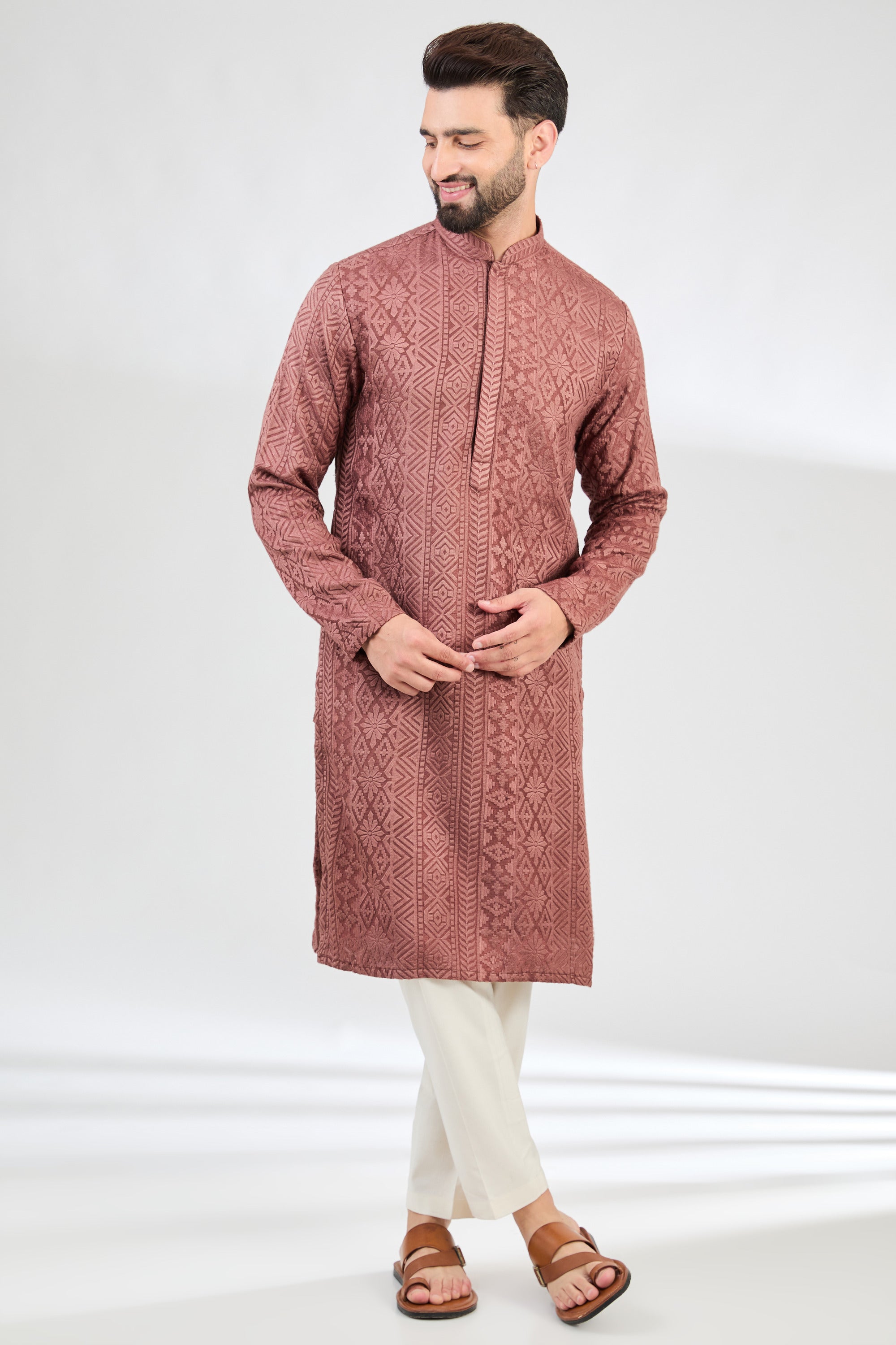 Mauve taupe chikankari kurta - kasbahmen