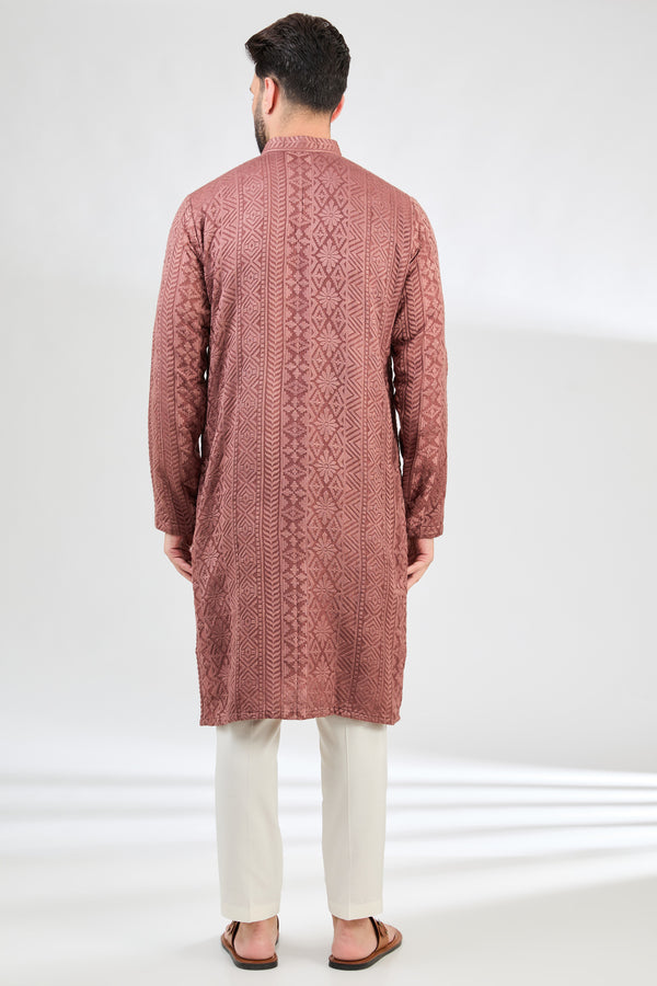 Mauve taupe chikankari kurta - kasbahmen