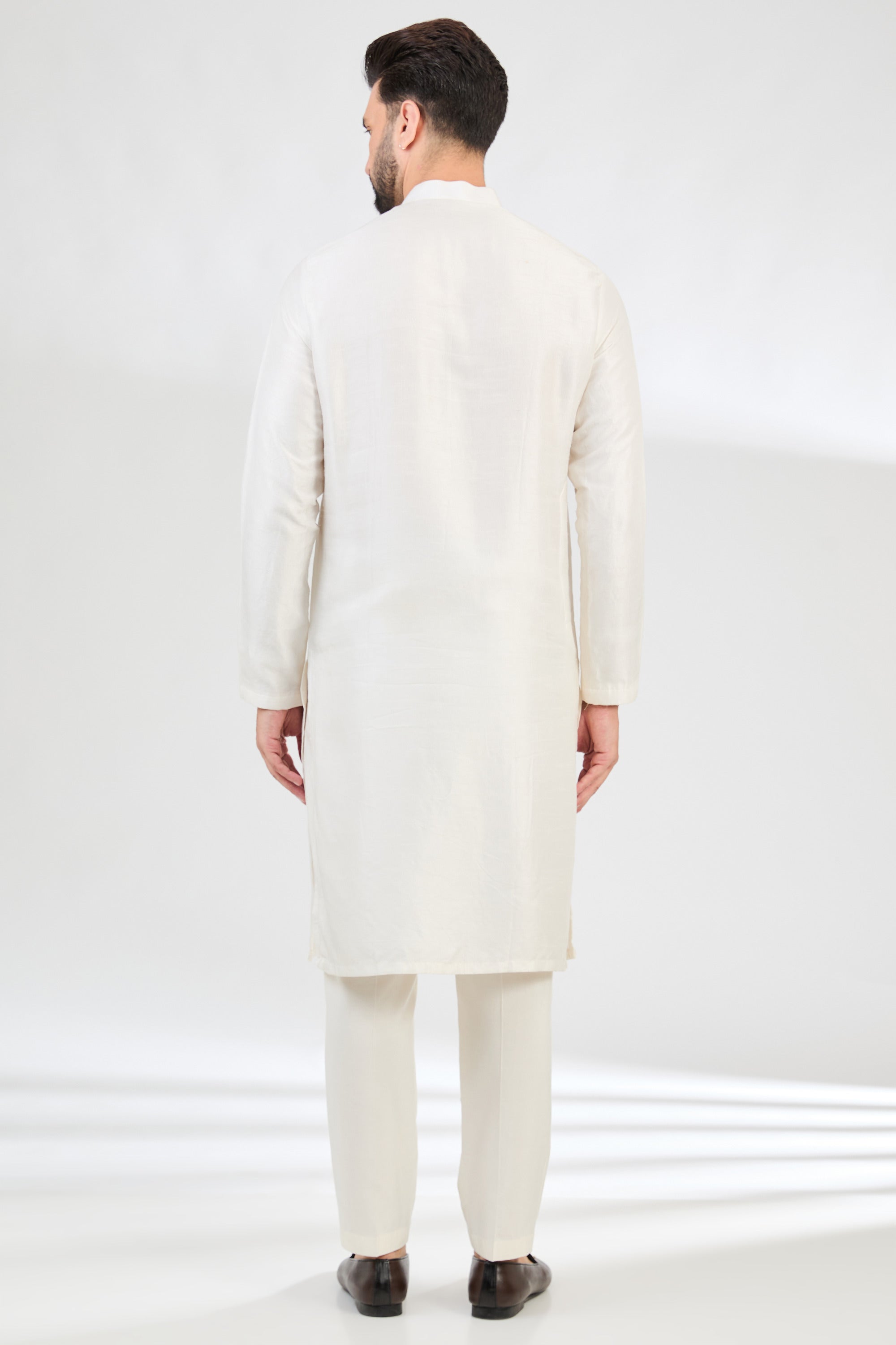 Classic Pearl White Silk Dupion Kurta and Pajama - kasbahmen