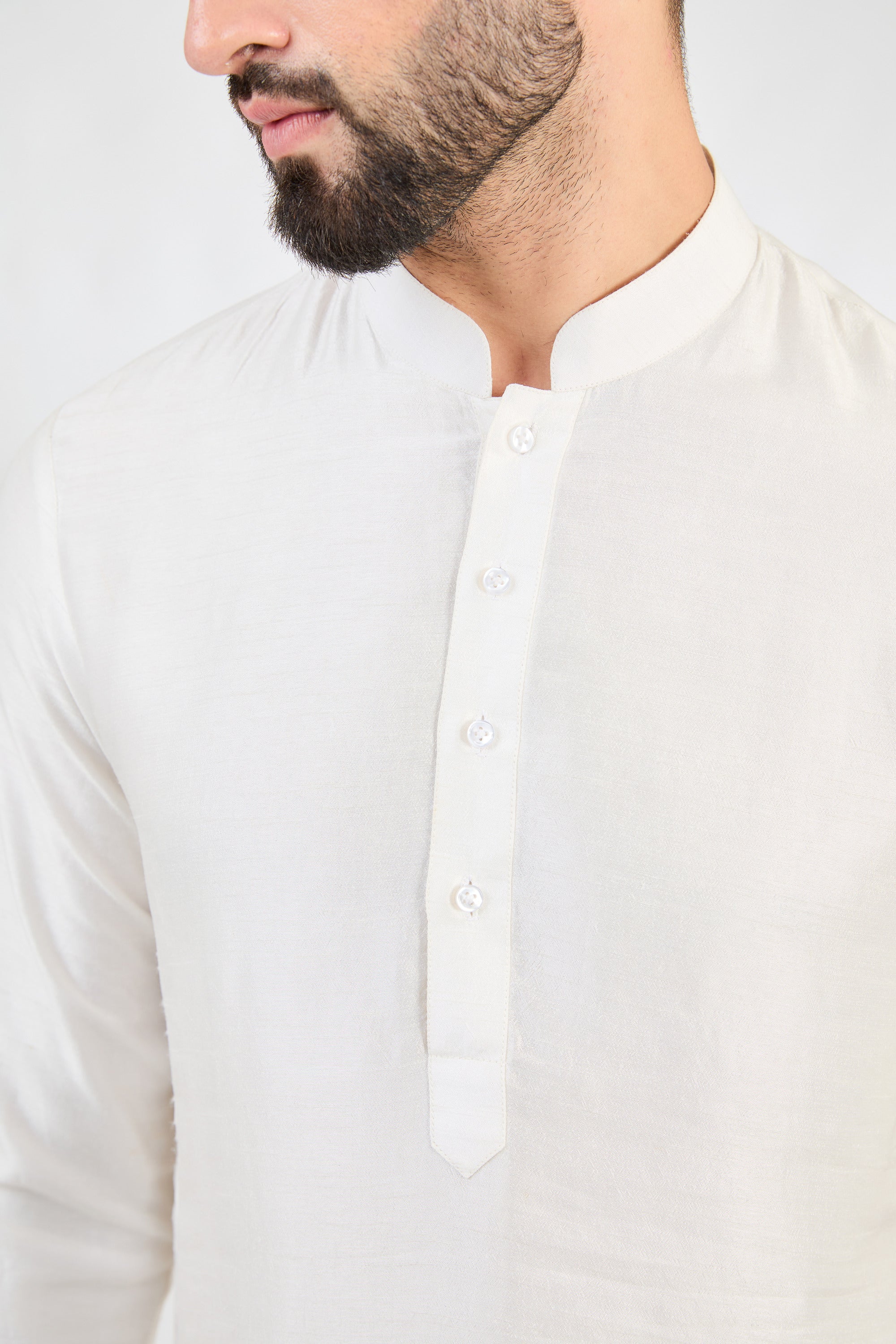 Classic Pearl White Silk Dupion Kurta and Pajama - kasbahmen