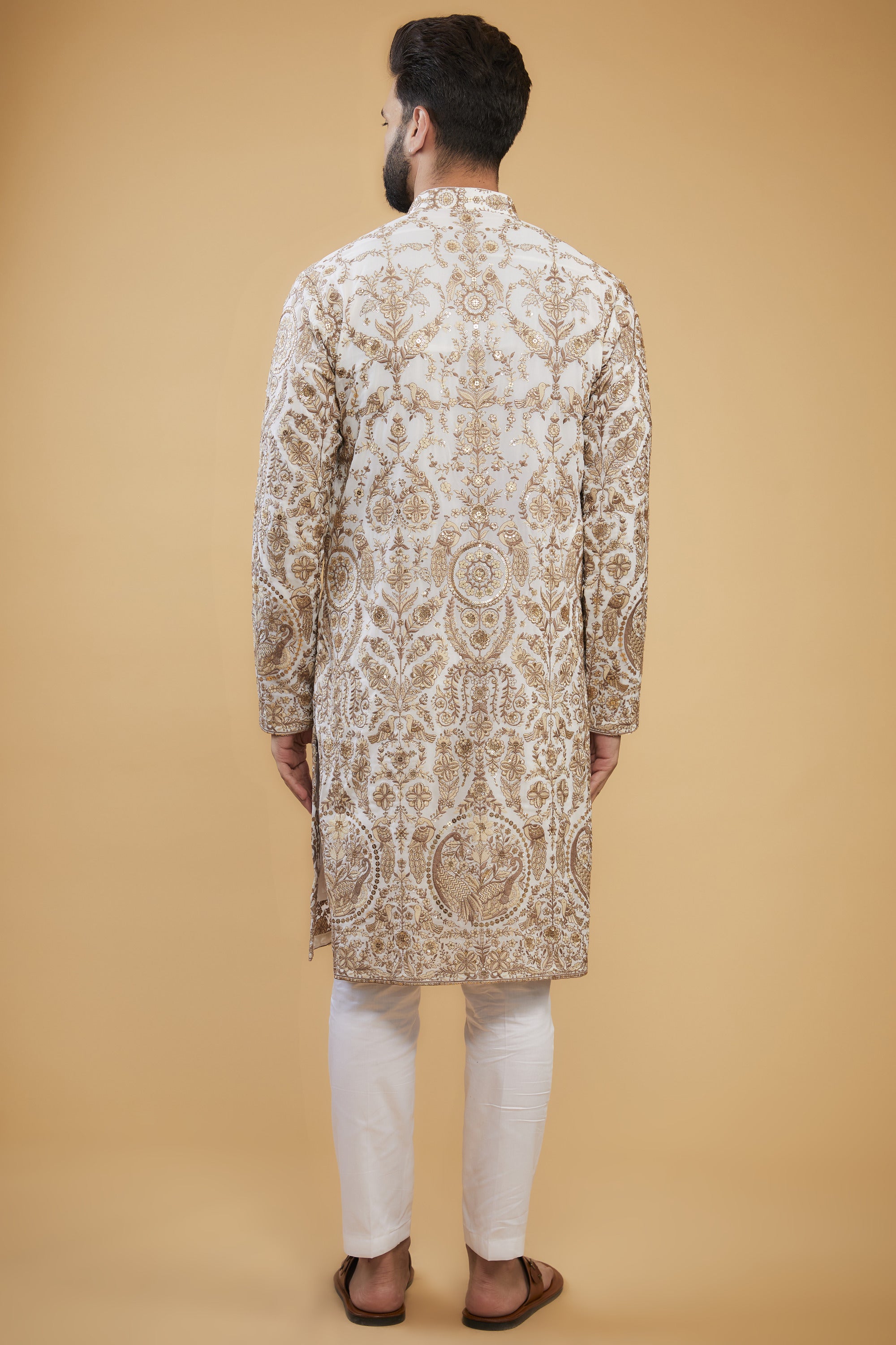 White Flora-Fauna Zari work kurta - kasbahmen