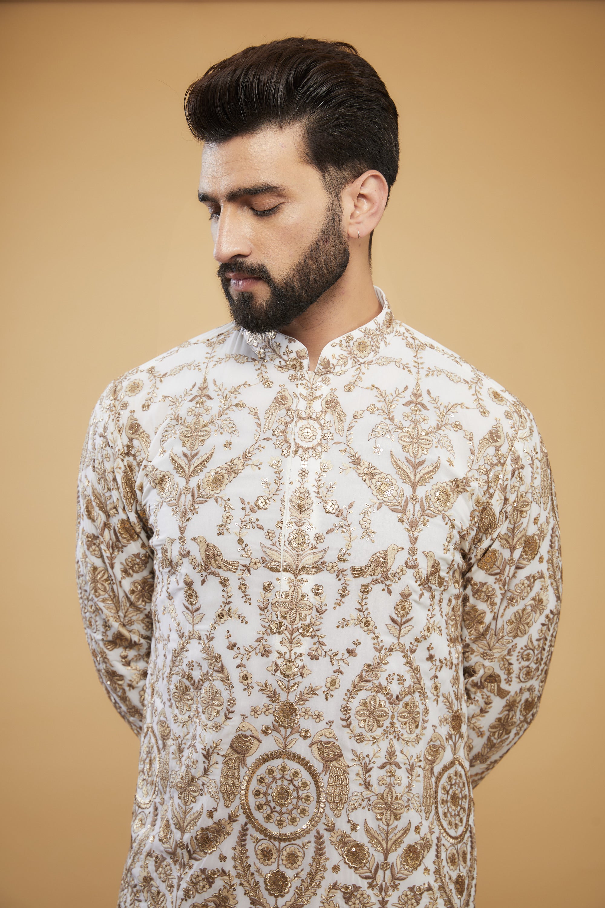 White Flora-Fauna Zari work kurta - kasbahmen