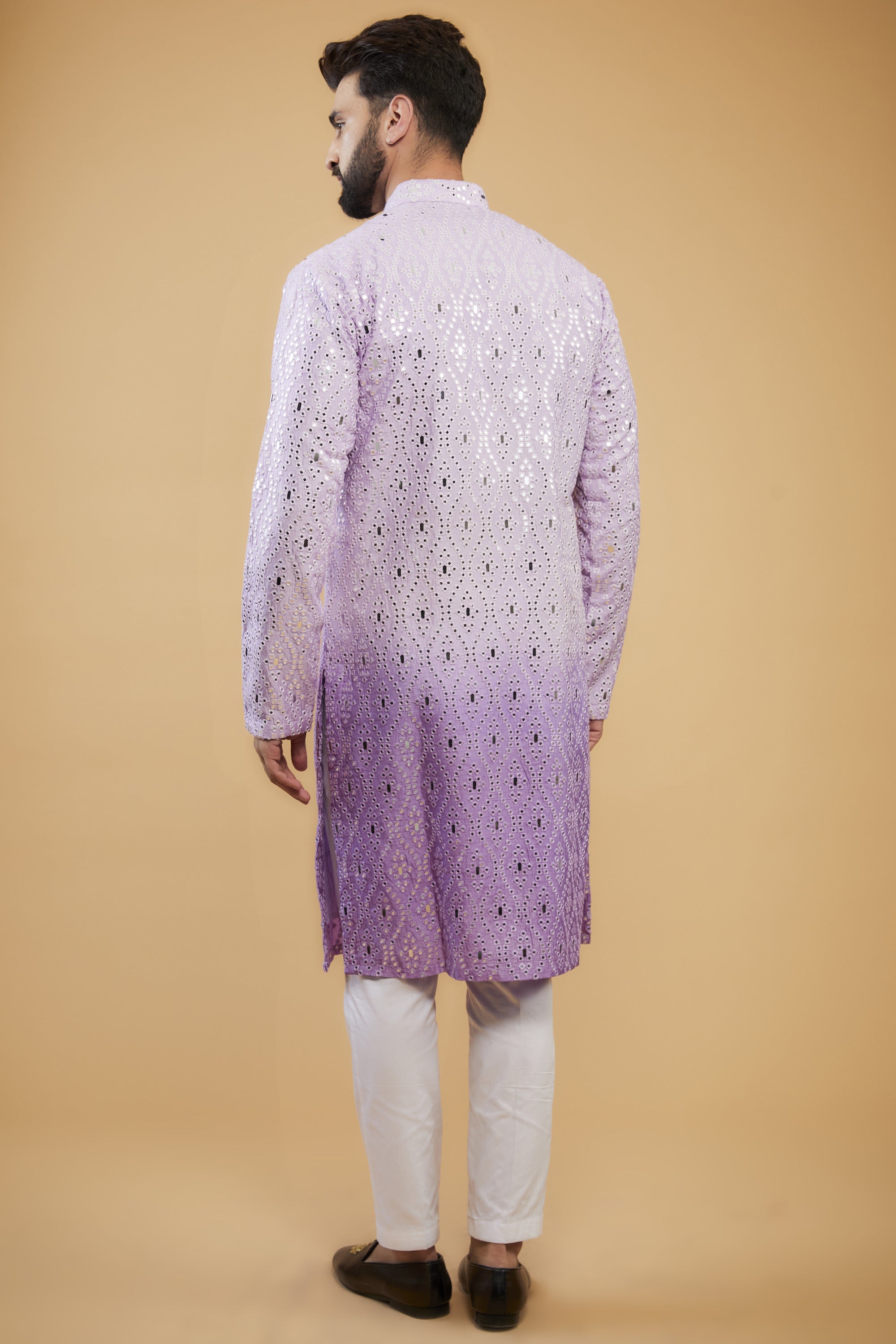 Lavender ombre shaded mirror-work kurta with intricate thread-work - kasbahmen