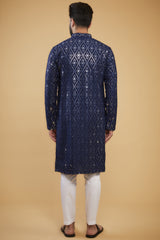 Regal Midnight Blue Mirror-work kurta - kasbahmen