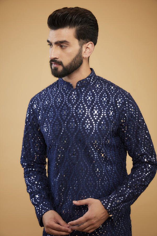 Regal Midnight Blue Mirror-work kurta