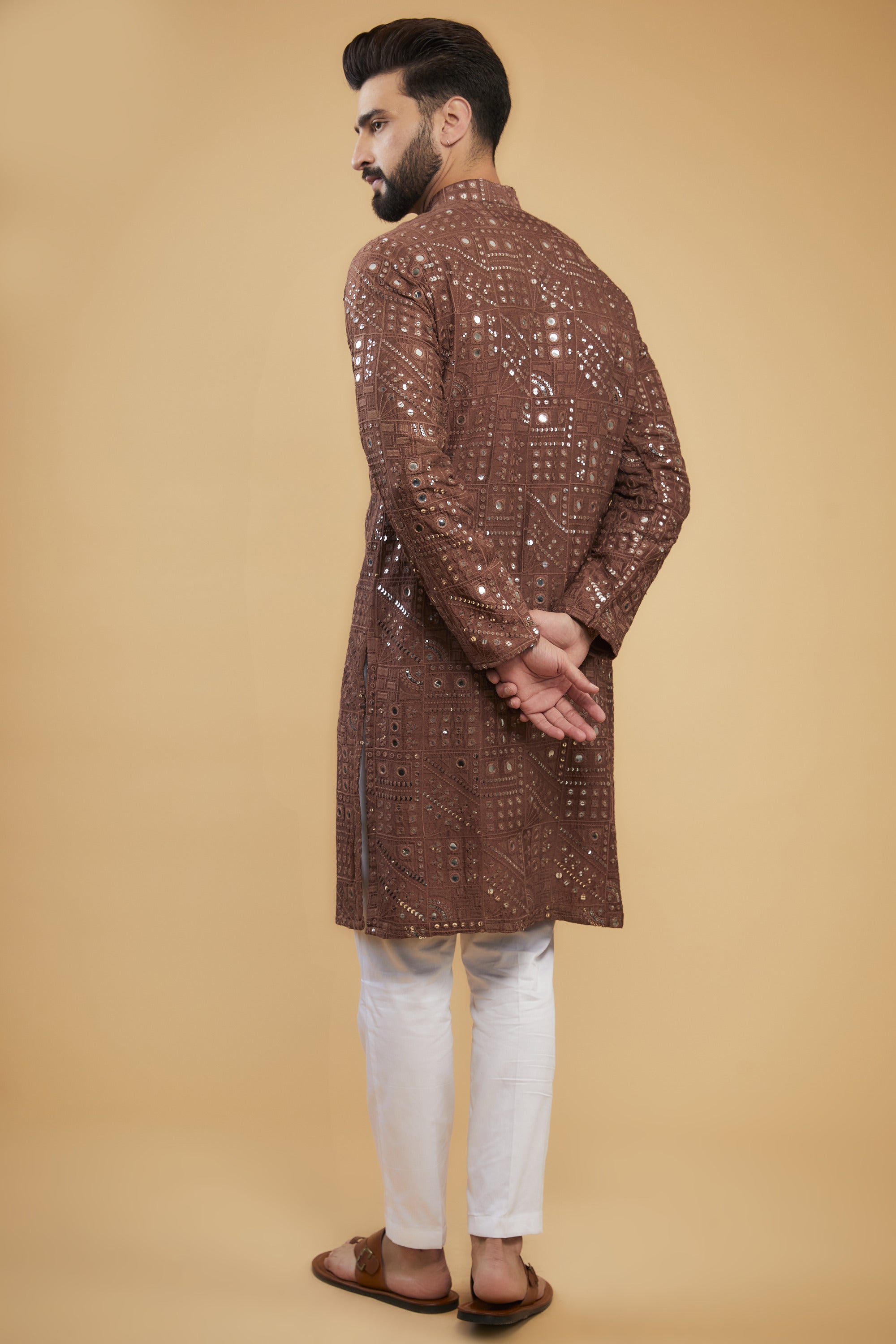 Classic mauve-taupe mirror-work kurta - kasbahmen