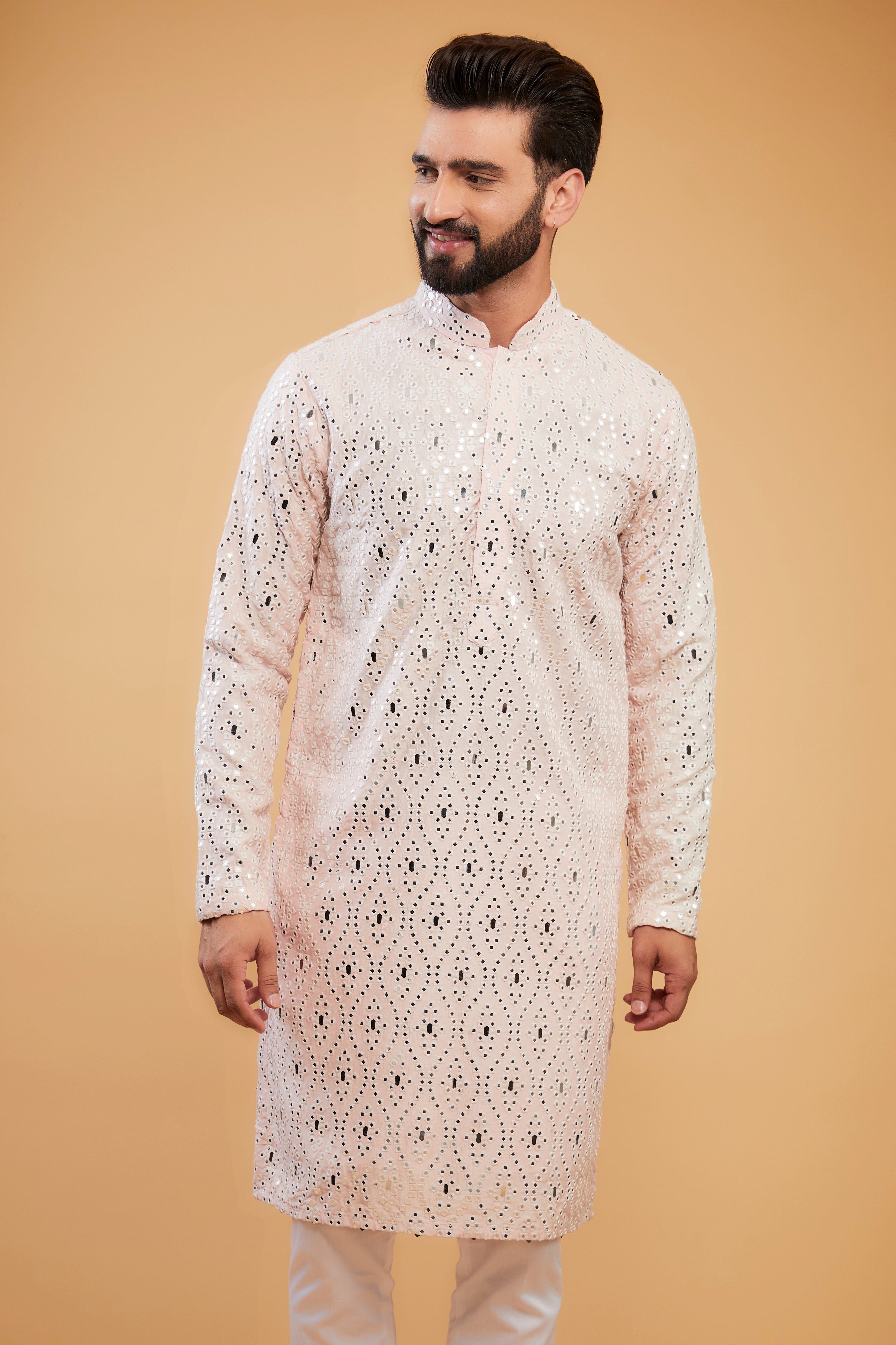 Baby Pink Mirror-work kurta - kasbahmen