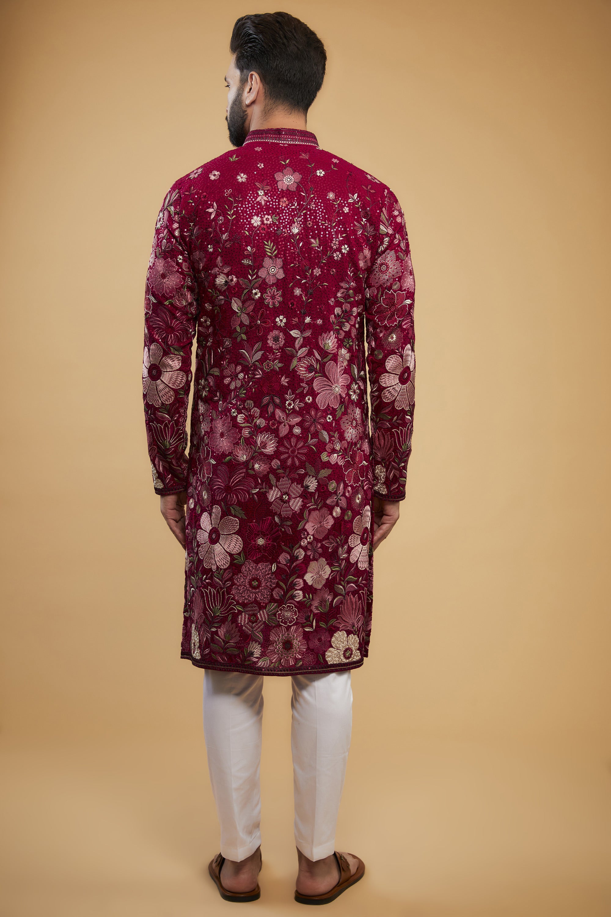 Hot Pink chikankari kurta with intricate neckline - kasbahmen