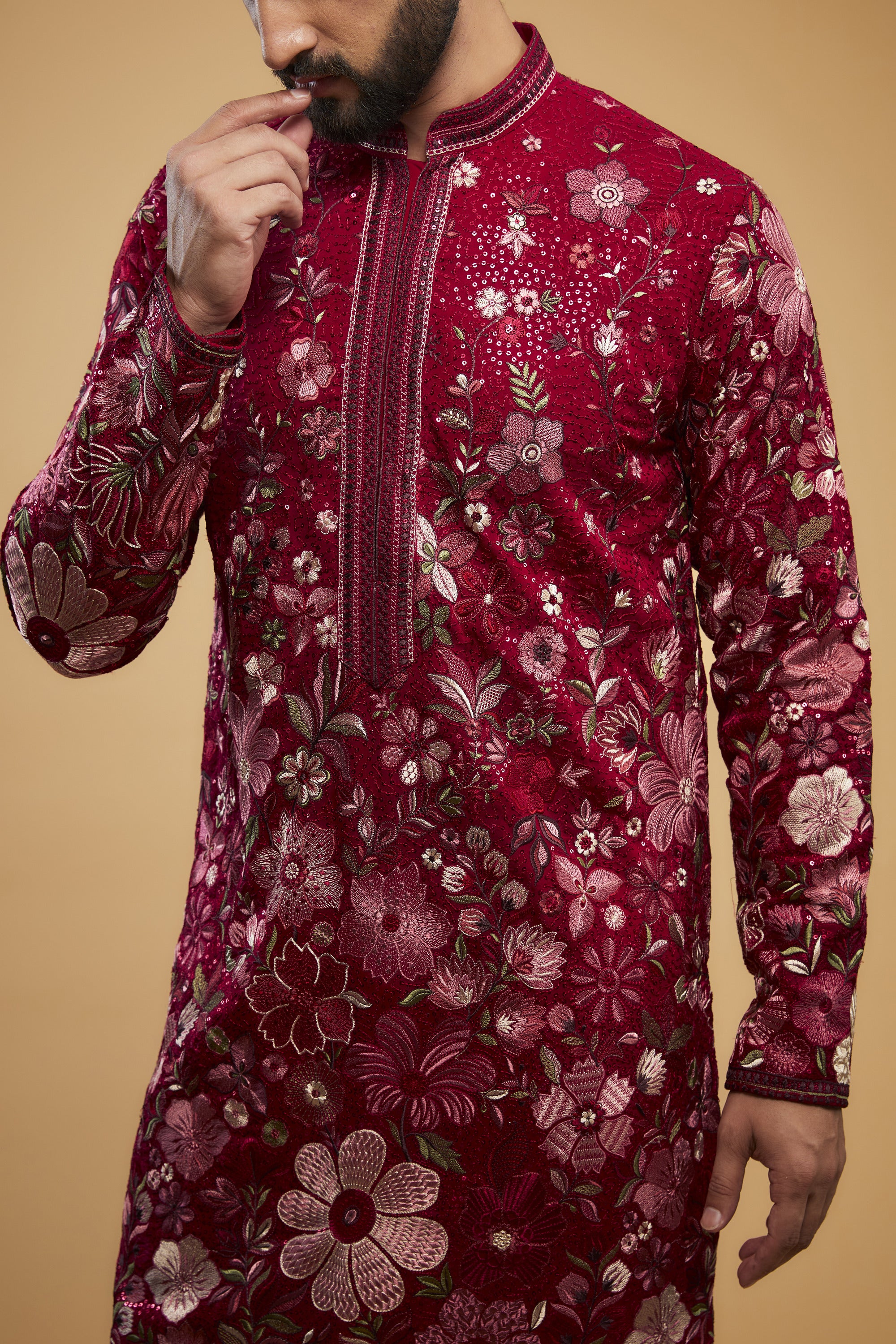 Hot Pink chikankari kurta with intricate neckline - kasbahmen