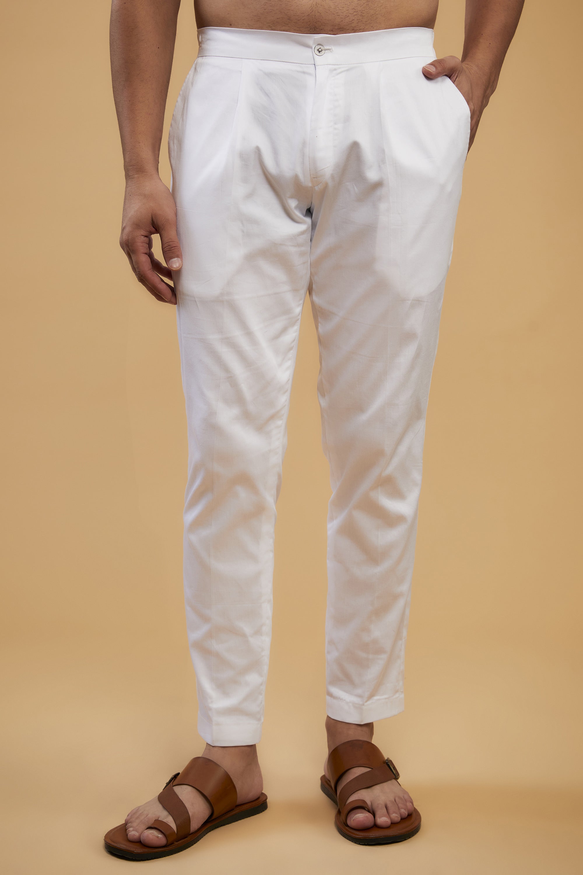 white egyptian giza cotton slim fit formal pant pyjamas - kasbahmen