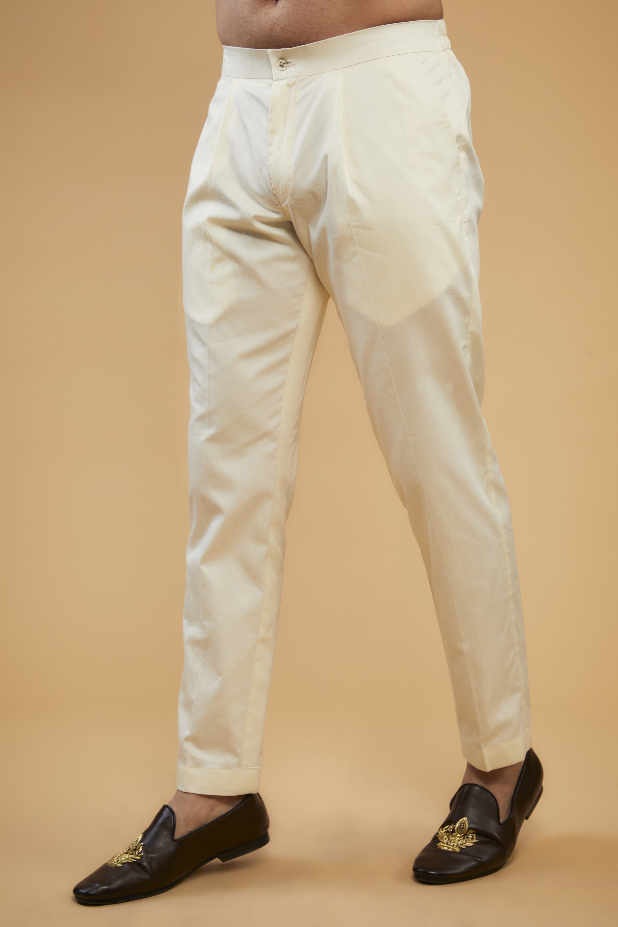 cream egyptian giza cotton slim fit formal pant pyjamas - kasbahmen