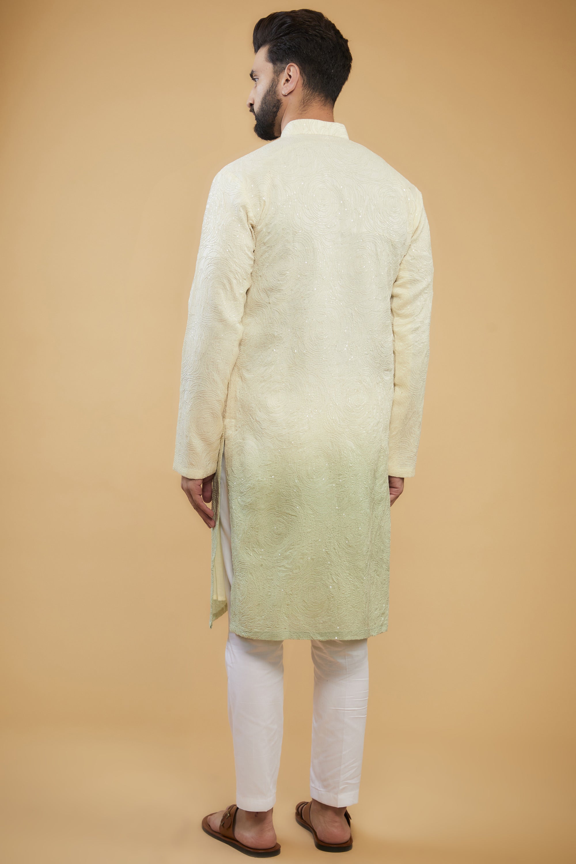 Cream to Mint Green ombre shaded chikankari kurta - kasbahmen