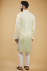 Cream to Mint Green ombre shaded chikankari kurta - kasbahmen