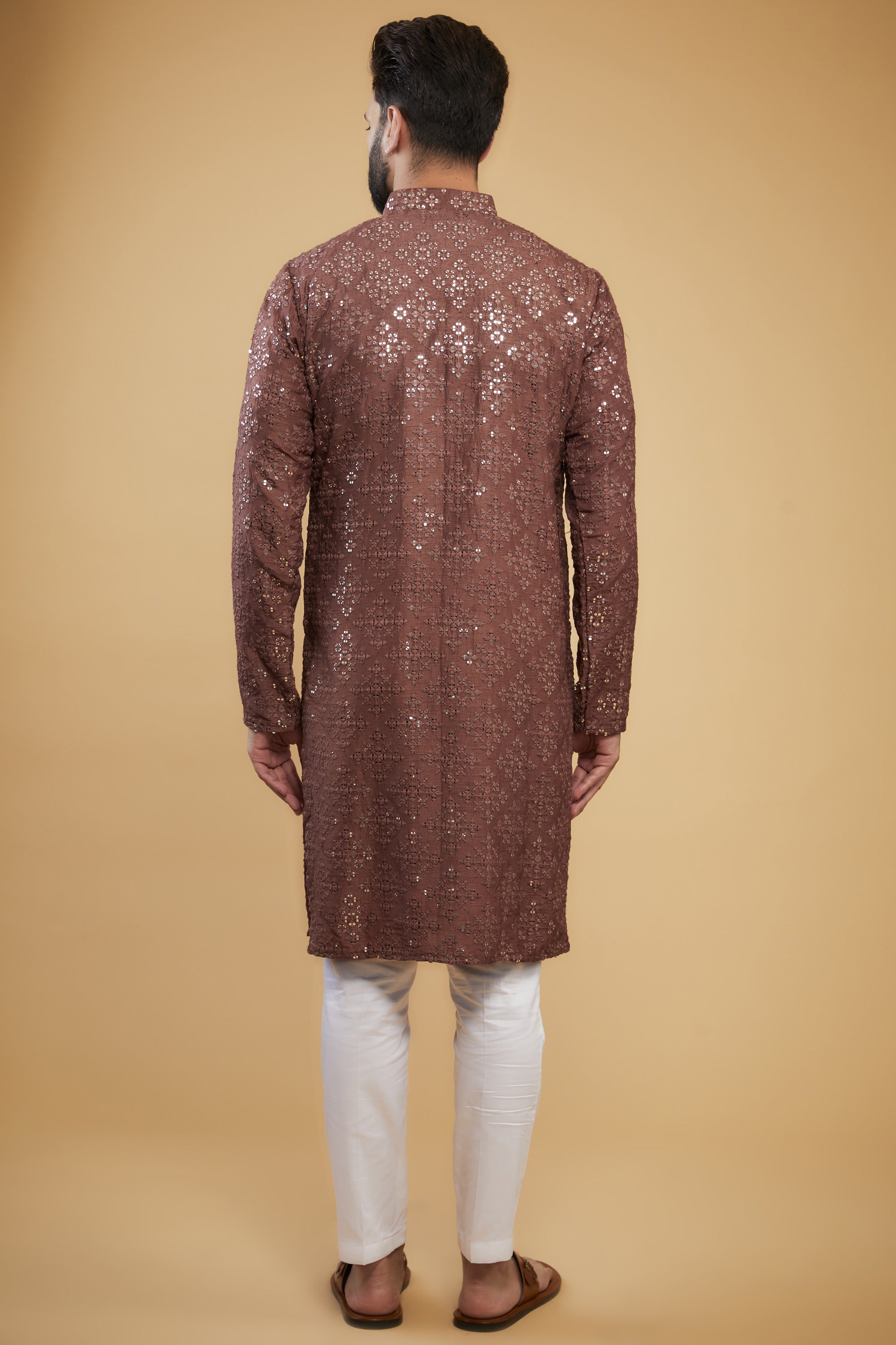 Mauve taupe classic mirror-work kurta - kasbahmen