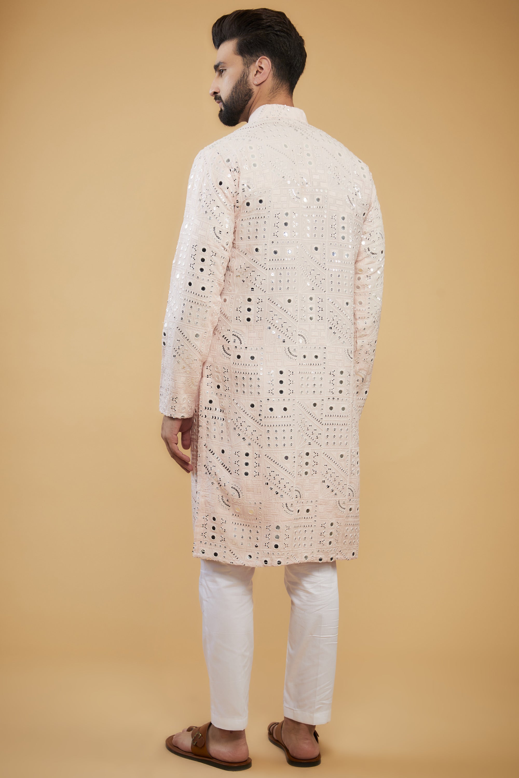 Classic baby pink mirror-work kurta - kasbahmen