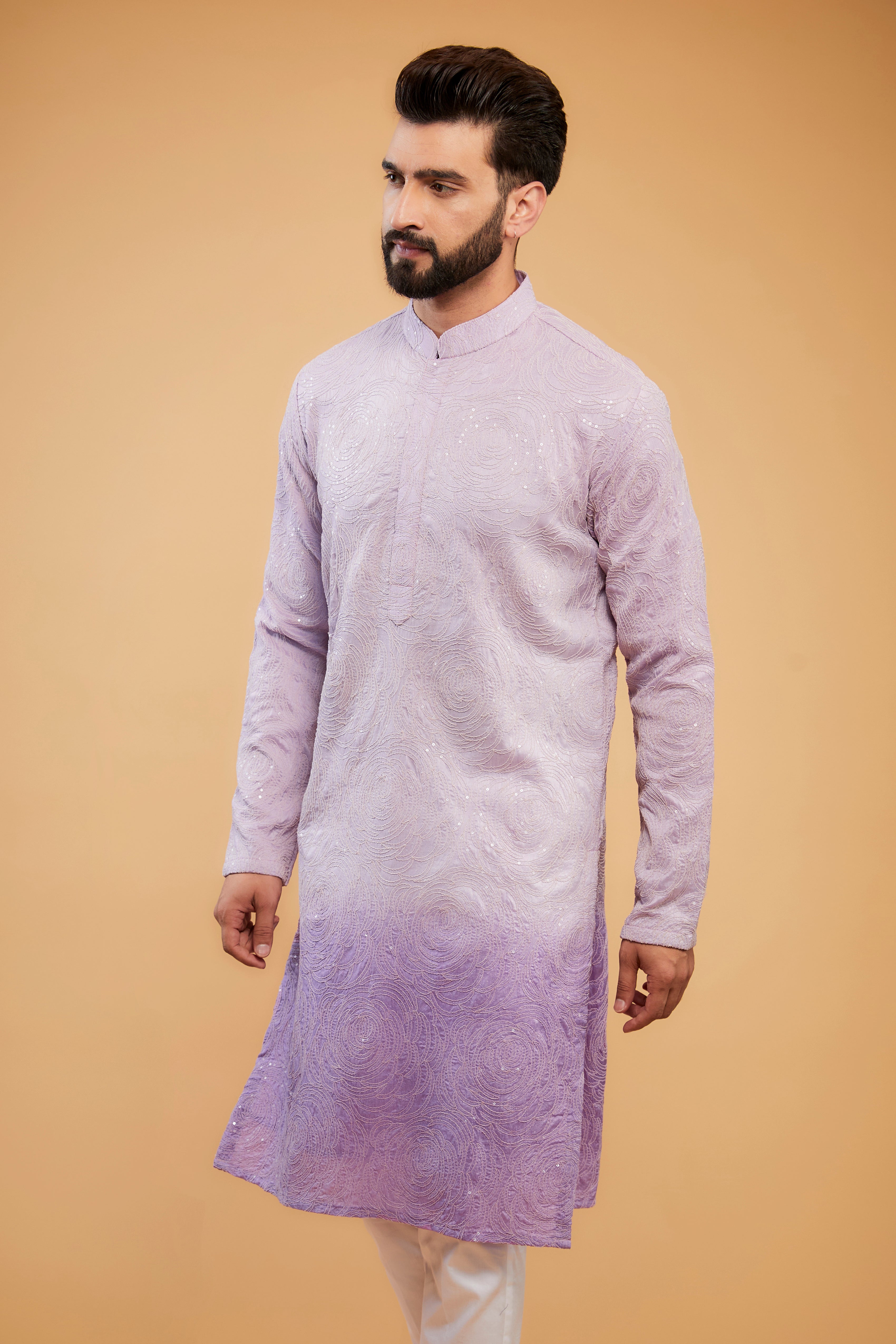 Lavender ombre shaded chikankari kurta - kasbahmen