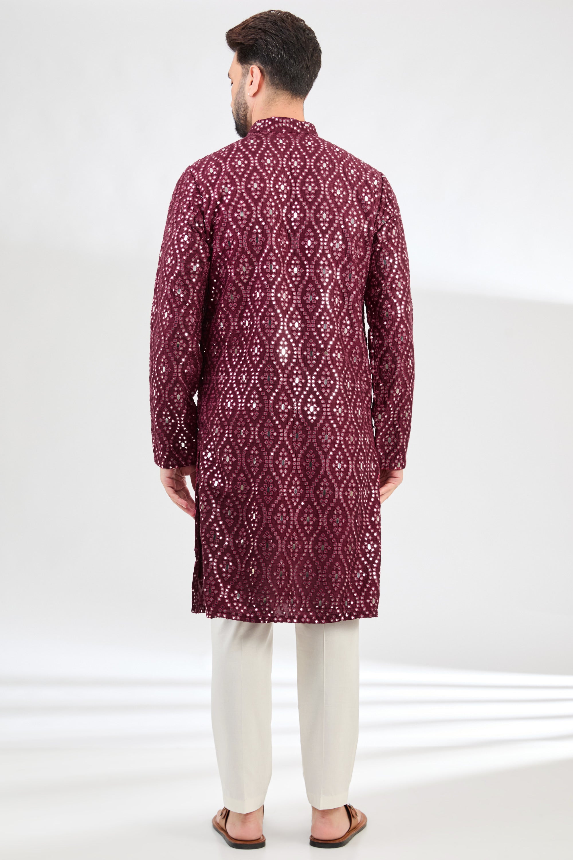 Burgendy classic mirror-work kurta - kasbahmen