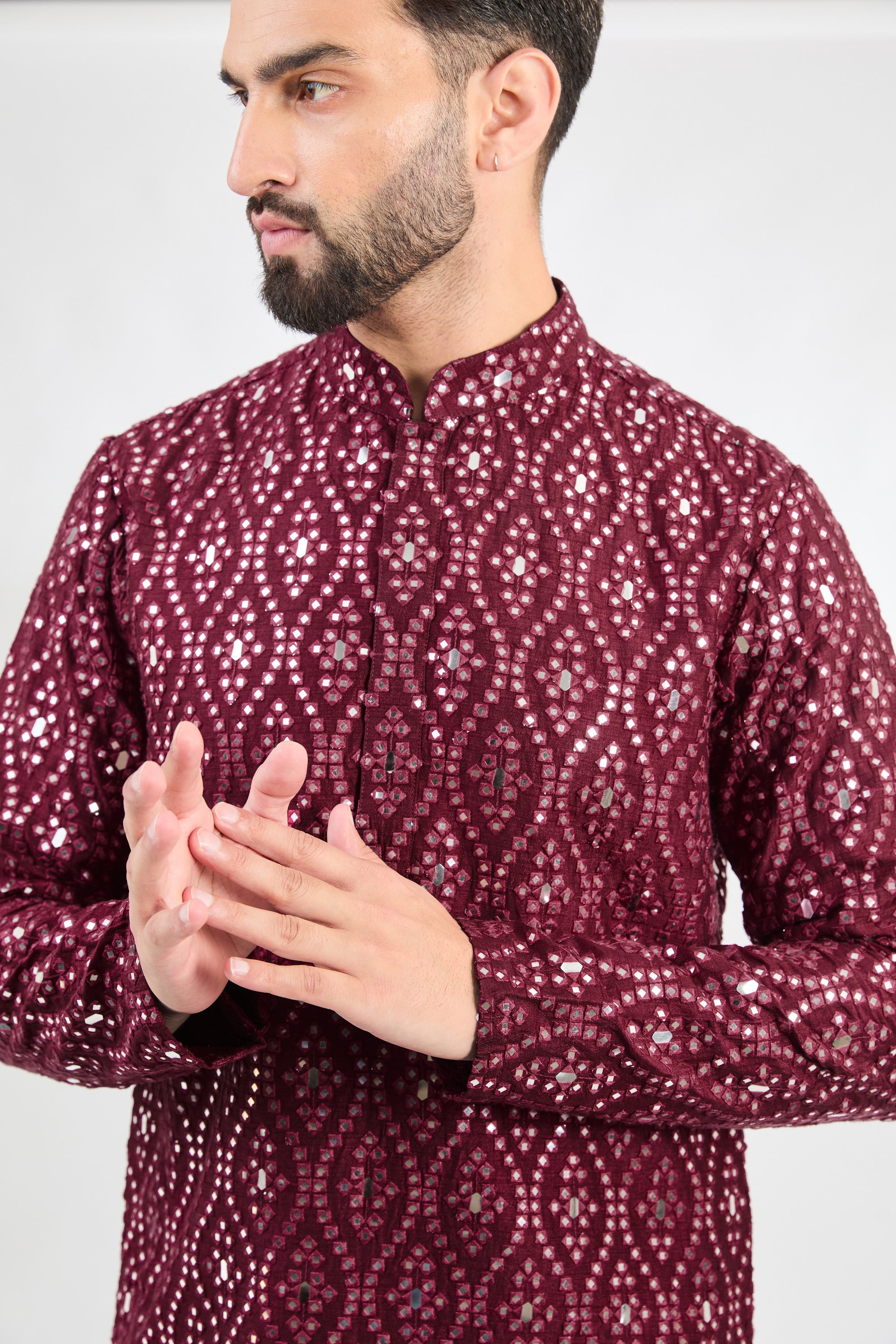 Burgendy classic mirror-work kurta - kasbahmen