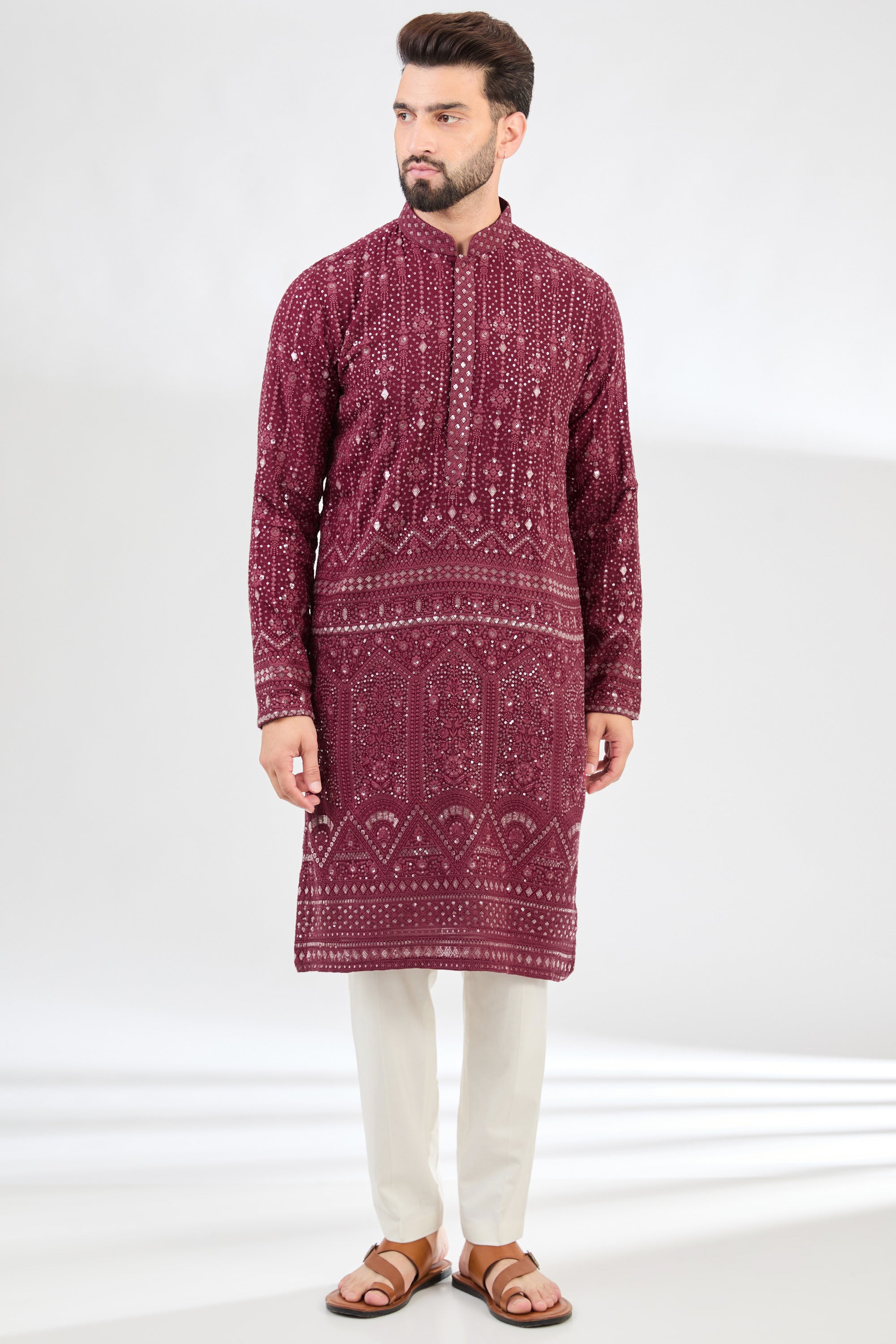 Burgendy chikankari kurta - kasbahmen