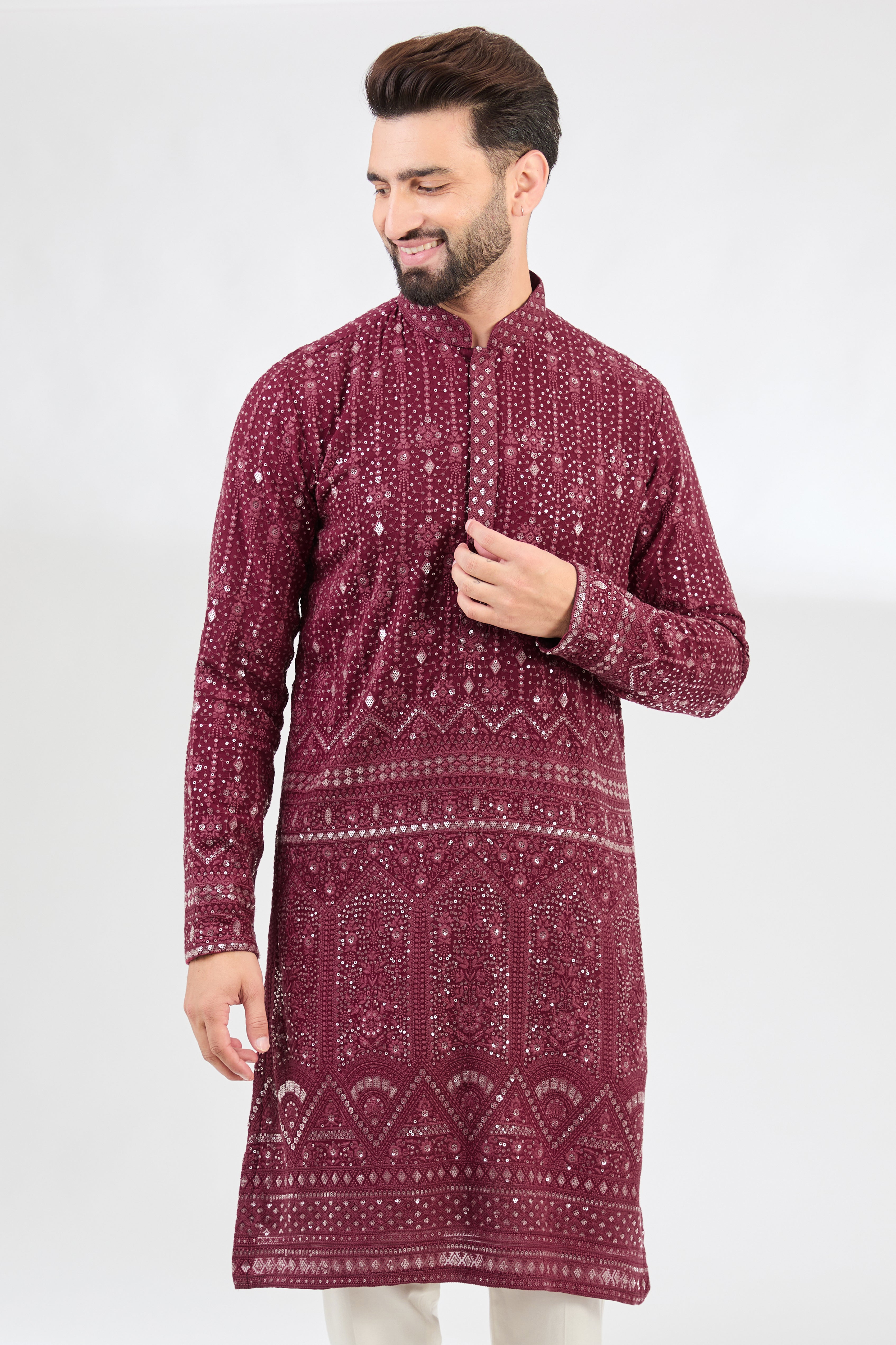 Burgendy chikankari kurta - kasbahmen