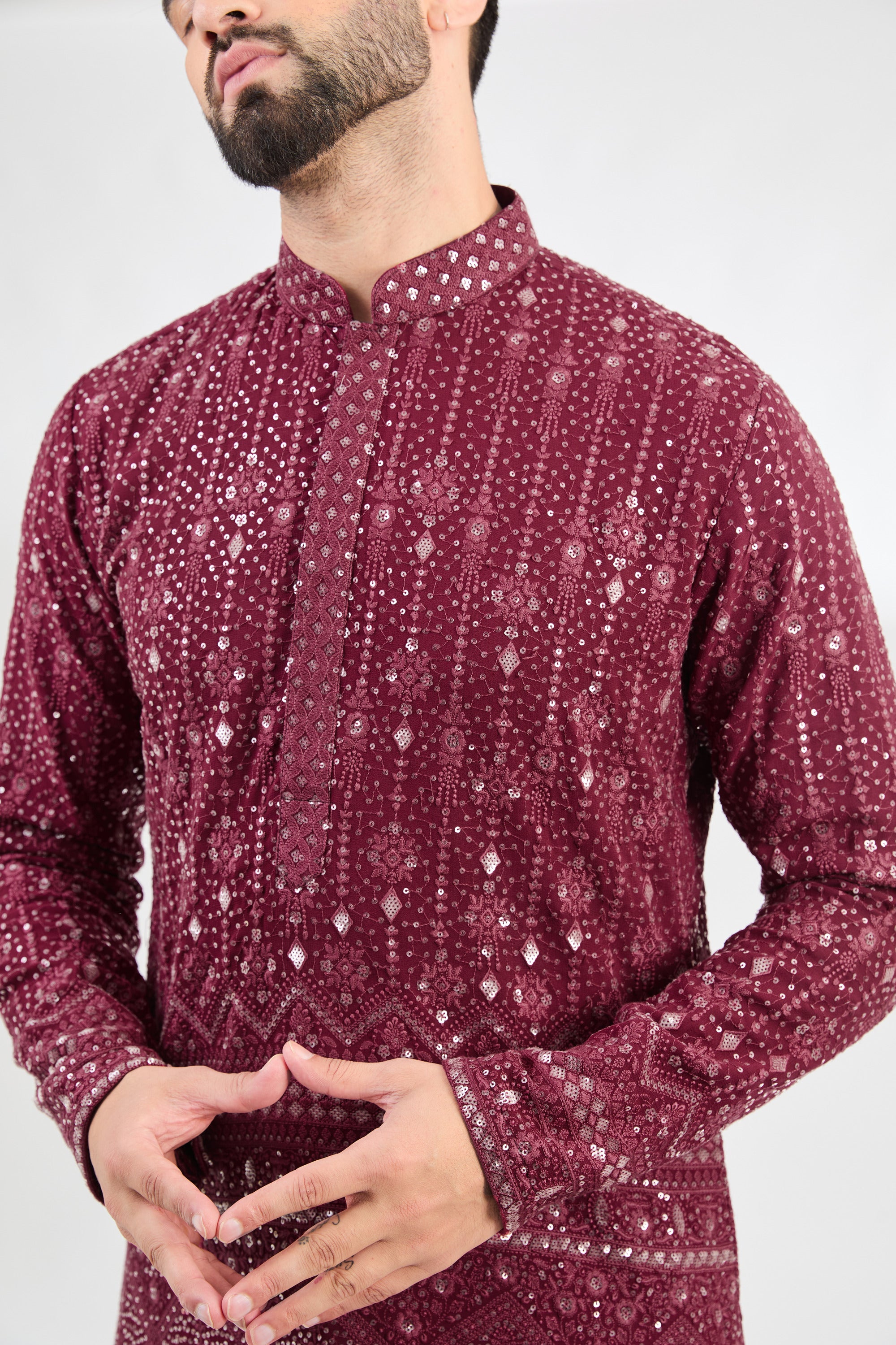 Burgendy chikankari kurta - kasbahmen