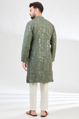 Military green mirror-work kurta - kasbahmen