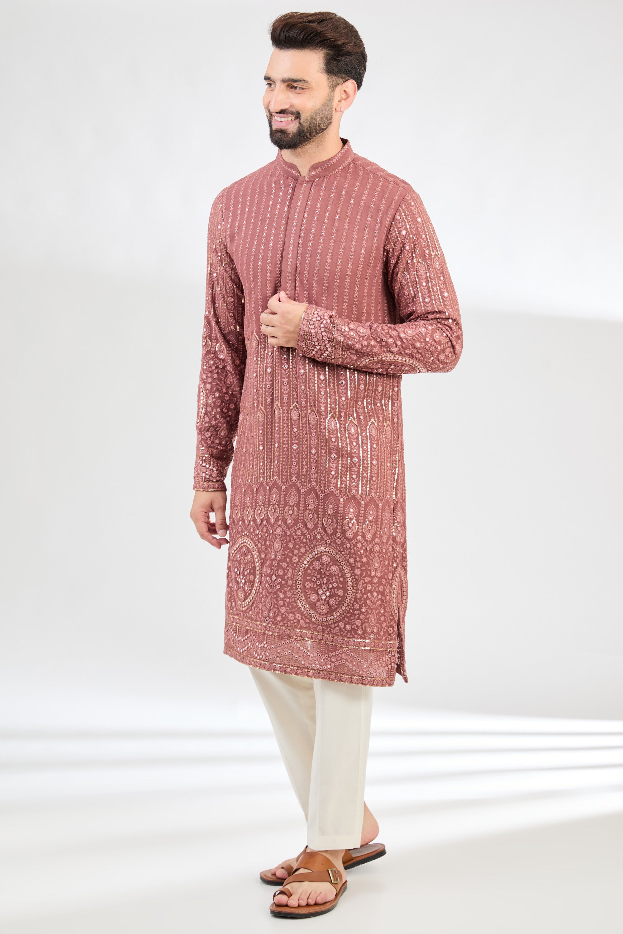 Mauve taupe chikankari kurta - kasbahmen