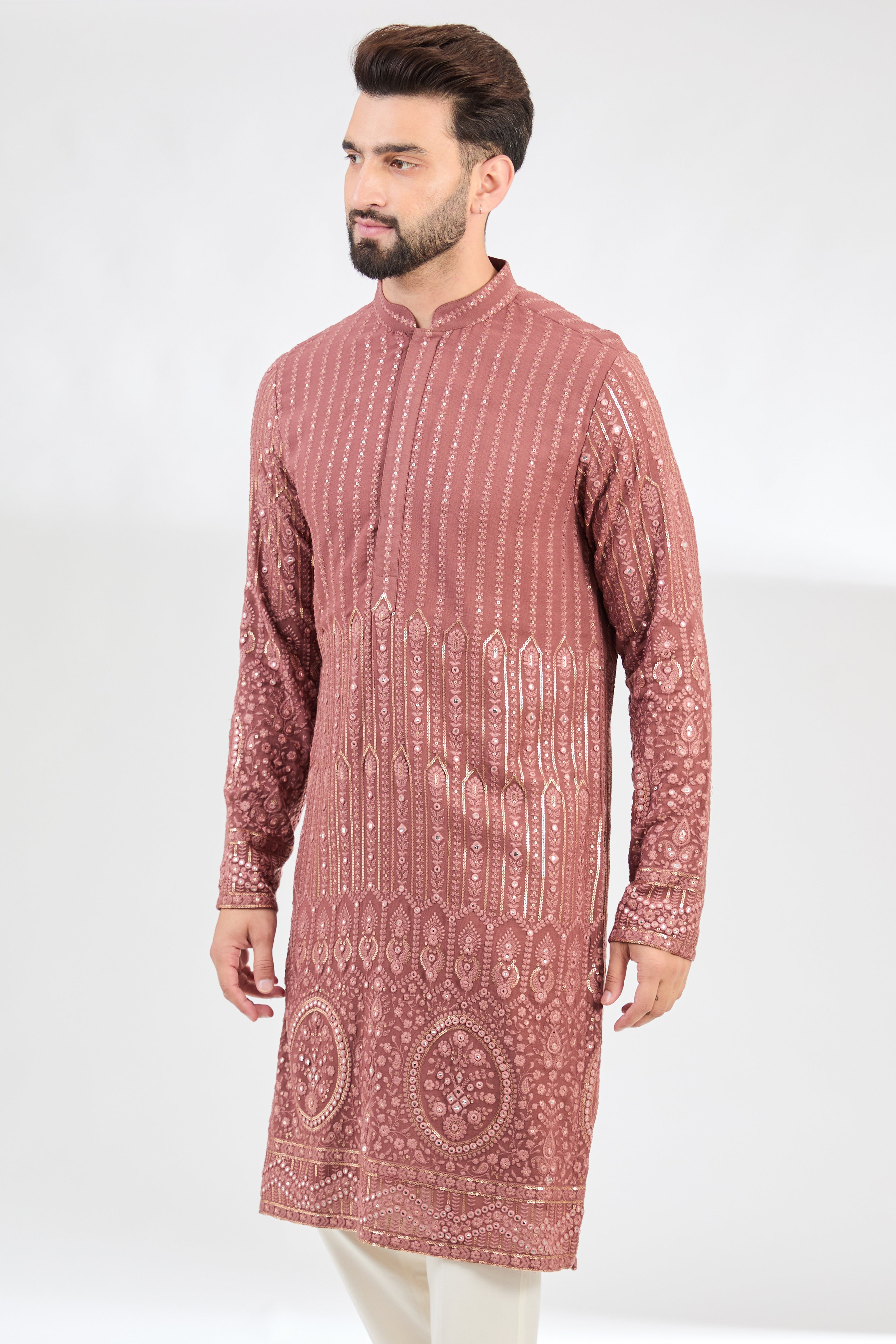 Mauve taupe chikankari kurta - kasbahmen