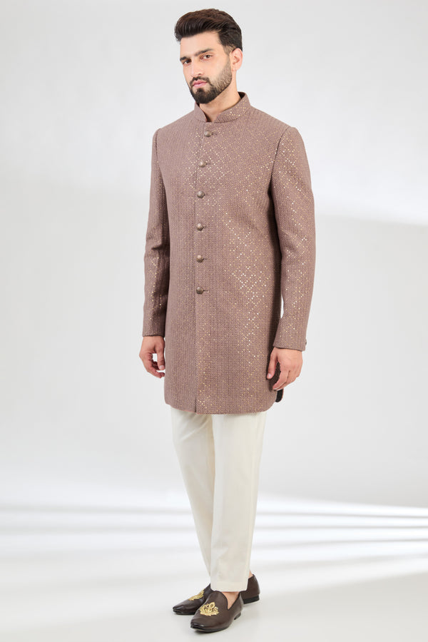 Mauve-taupe royal cut short sherwani. - kasbahmen