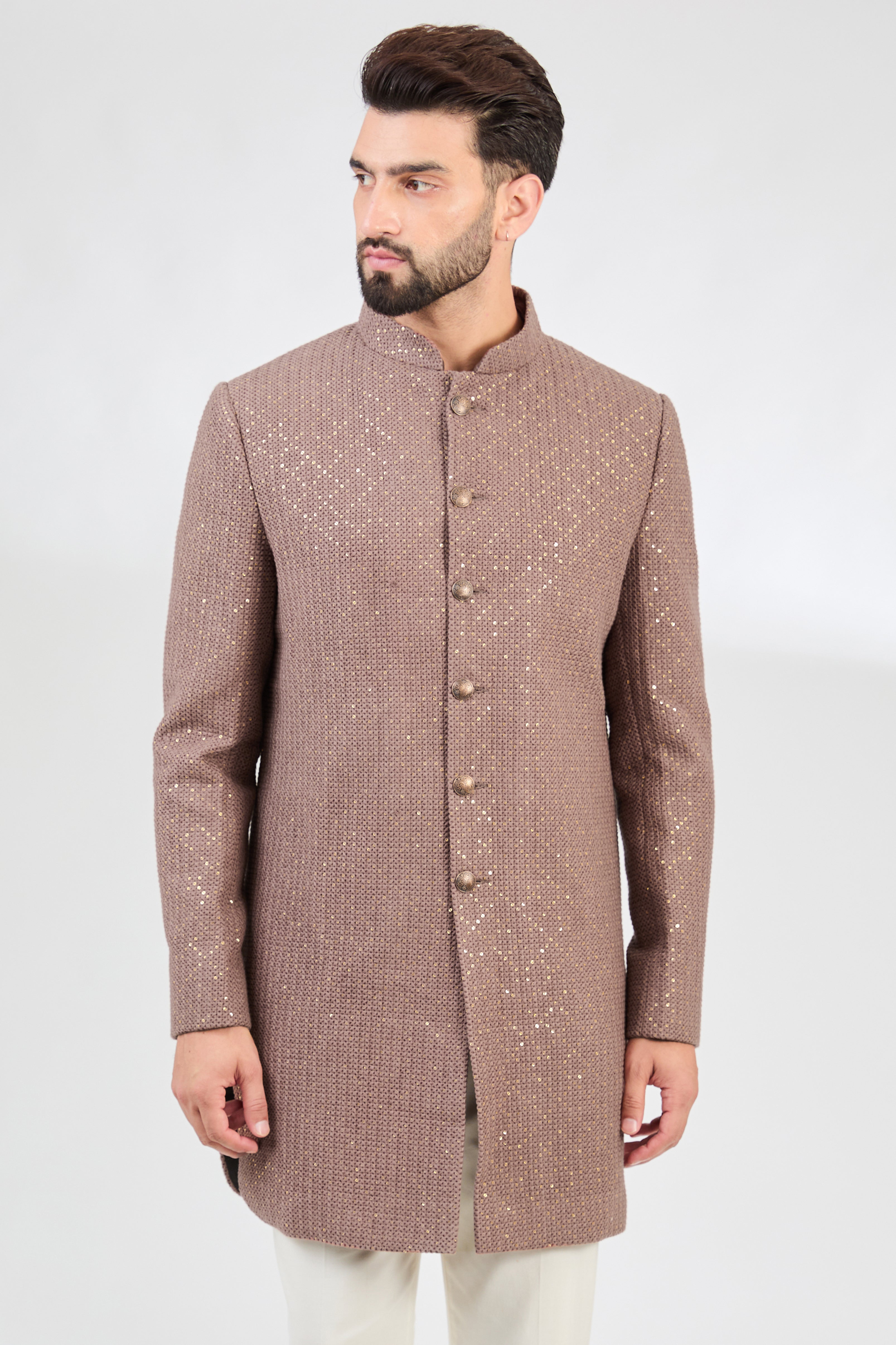 Mauve-taupe royal cut short sherwani. - kasbahmen