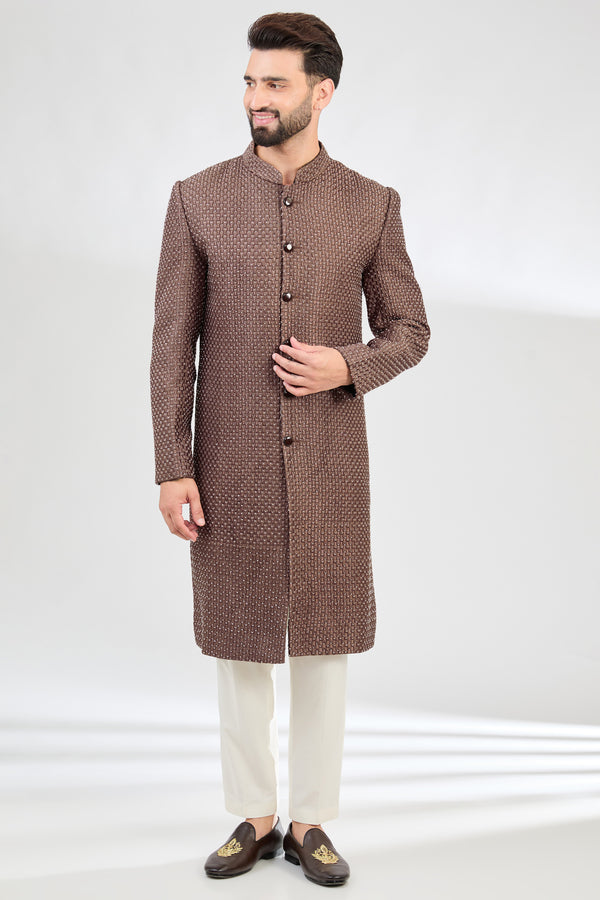 Mauve-taupe cut-dana sherwani - kasbahmen