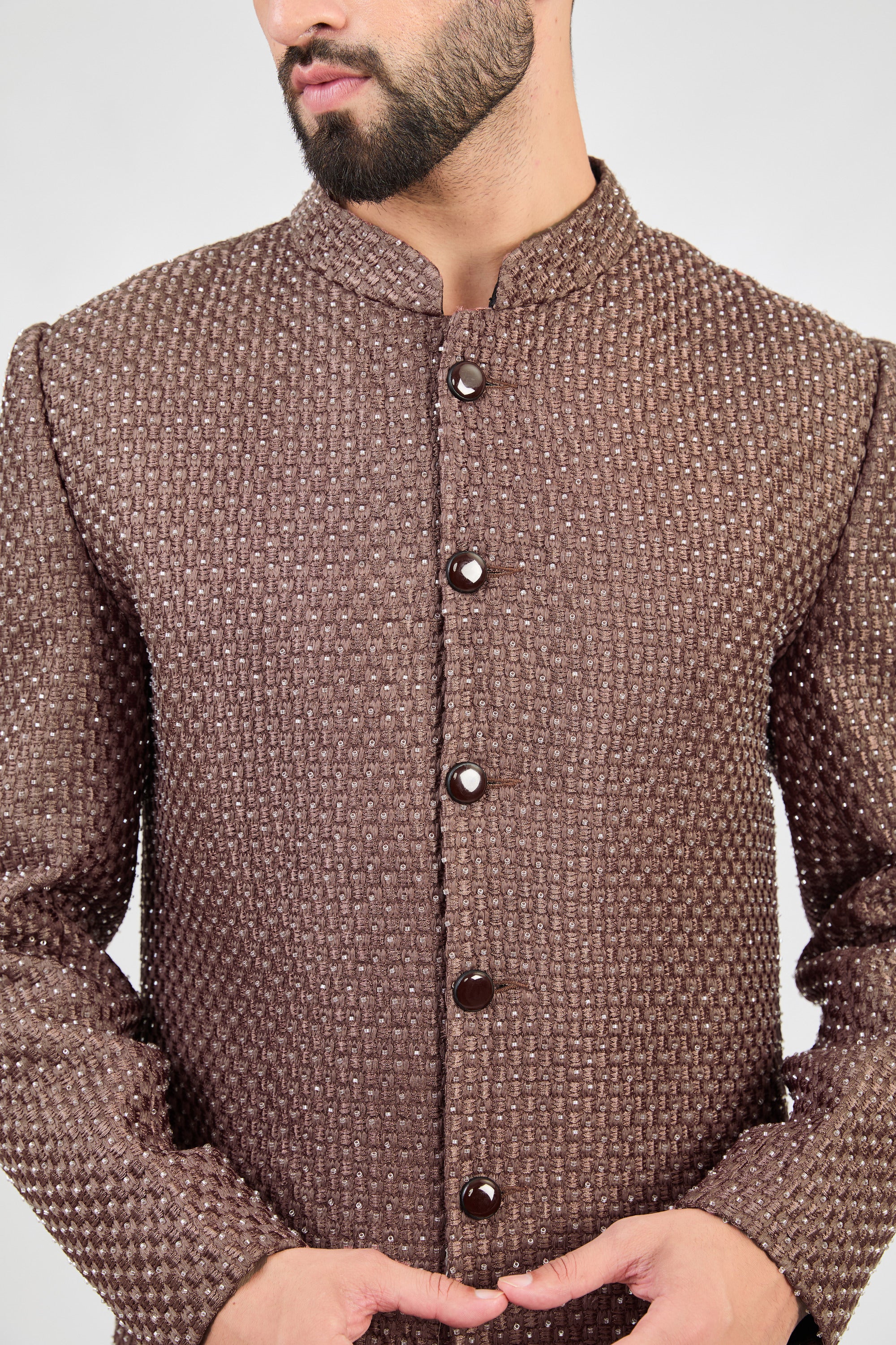 Mauve-taupe cut-dana sherwani - kasbahmen