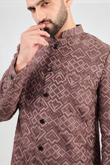 Mauve-taupe geometrically embroidered sherwani. - kasbahmen