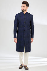 Classic navy blue cut-dana sherwani - kasbahmen