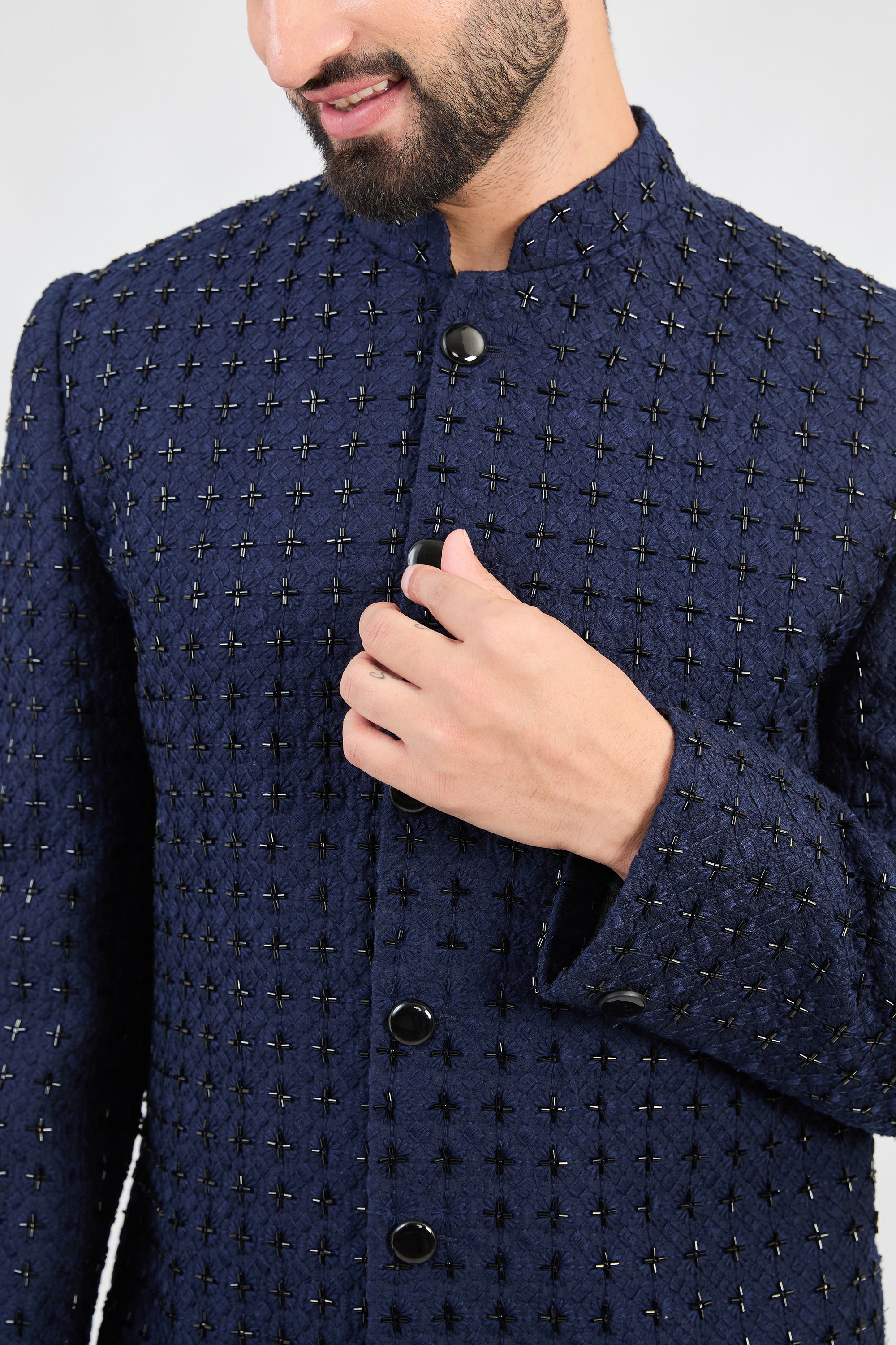 Classic navy blue cut-dana sherwani - kasbahmen