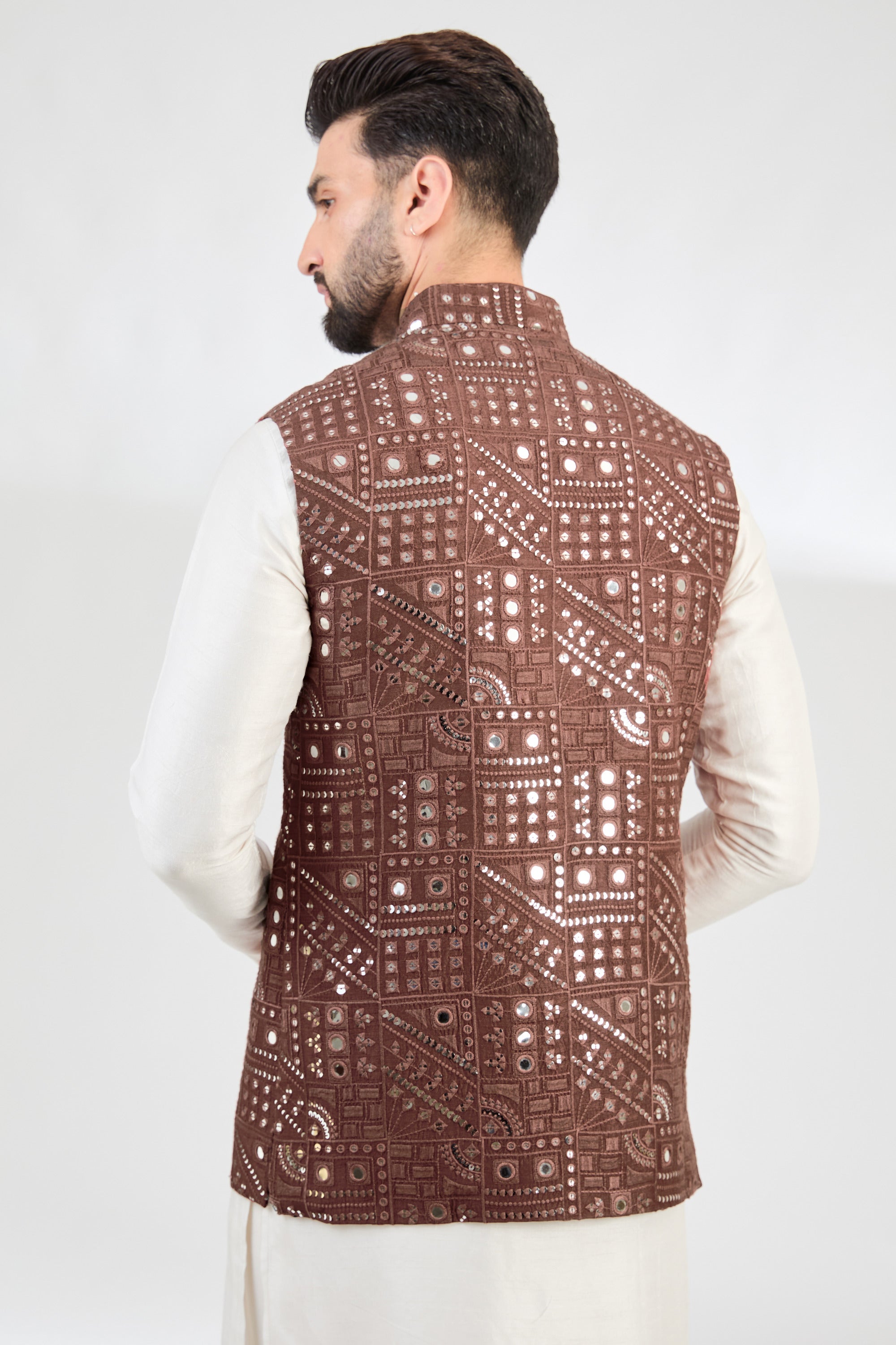 Mauve-taupe abstract mirror-work jacket. - kasbahmen