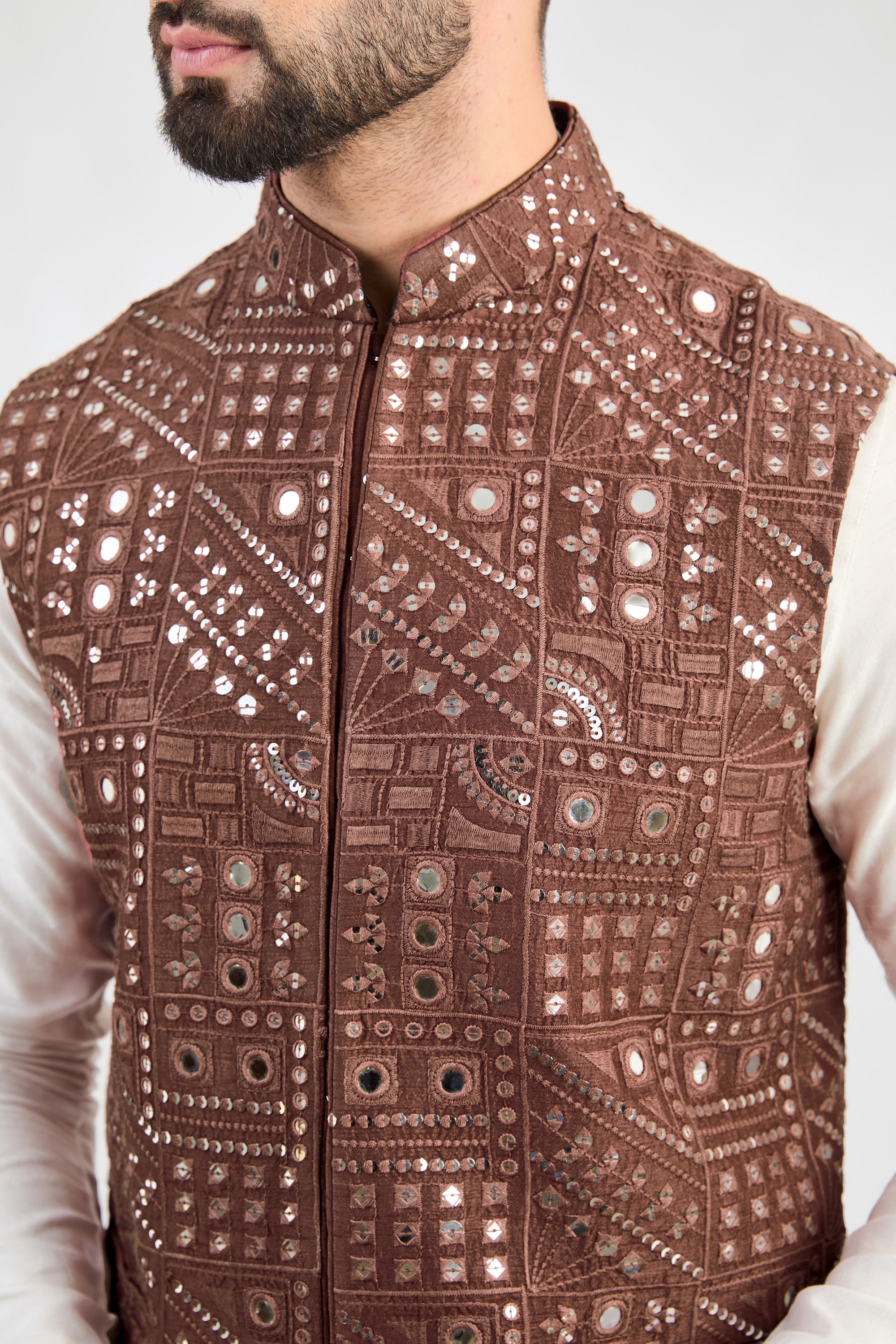 Mauve-taupe abstract mirror-work jacket. - kasbahmen