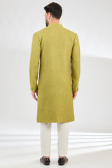 Neon green sherwani with intricate cut-dana work. - kasbahmen