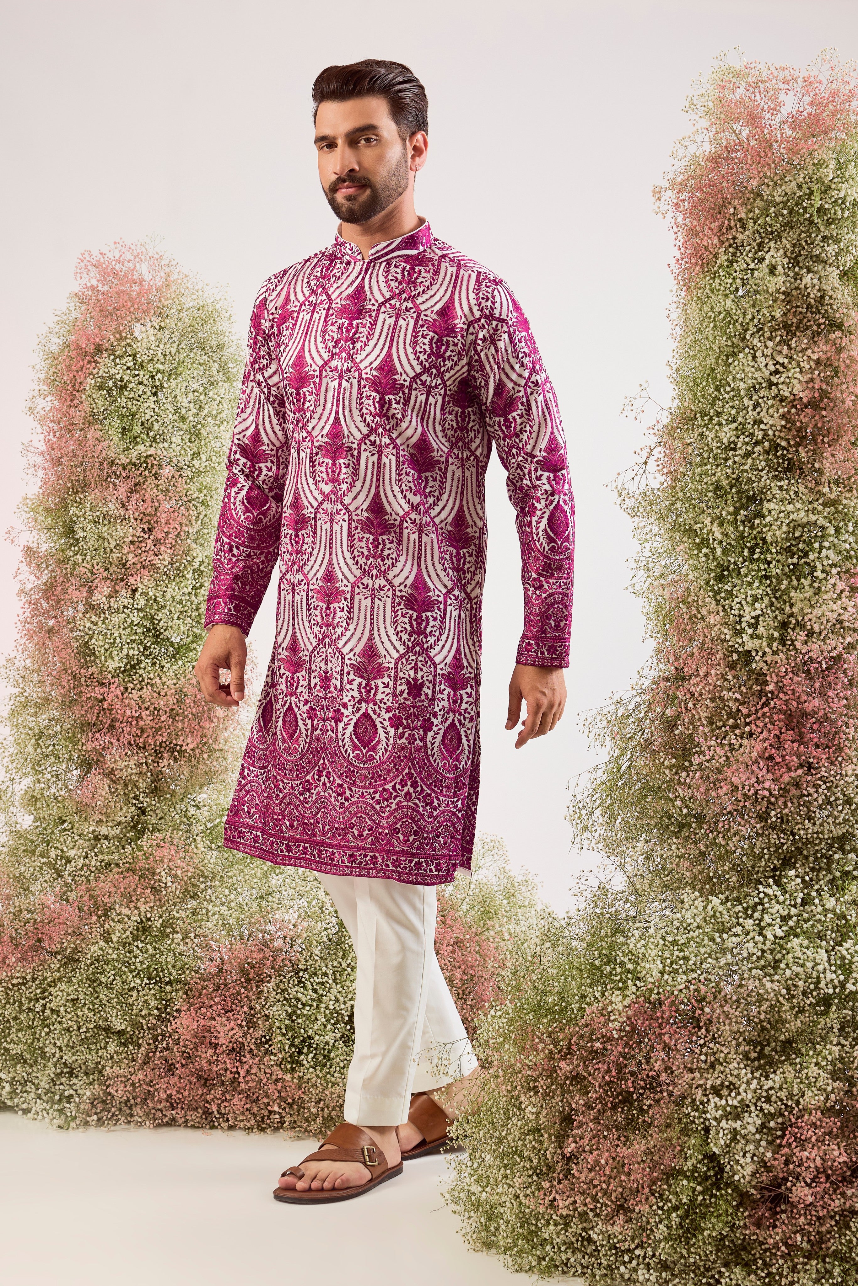 magenta chikankari kurta with subtle sequin  on organza