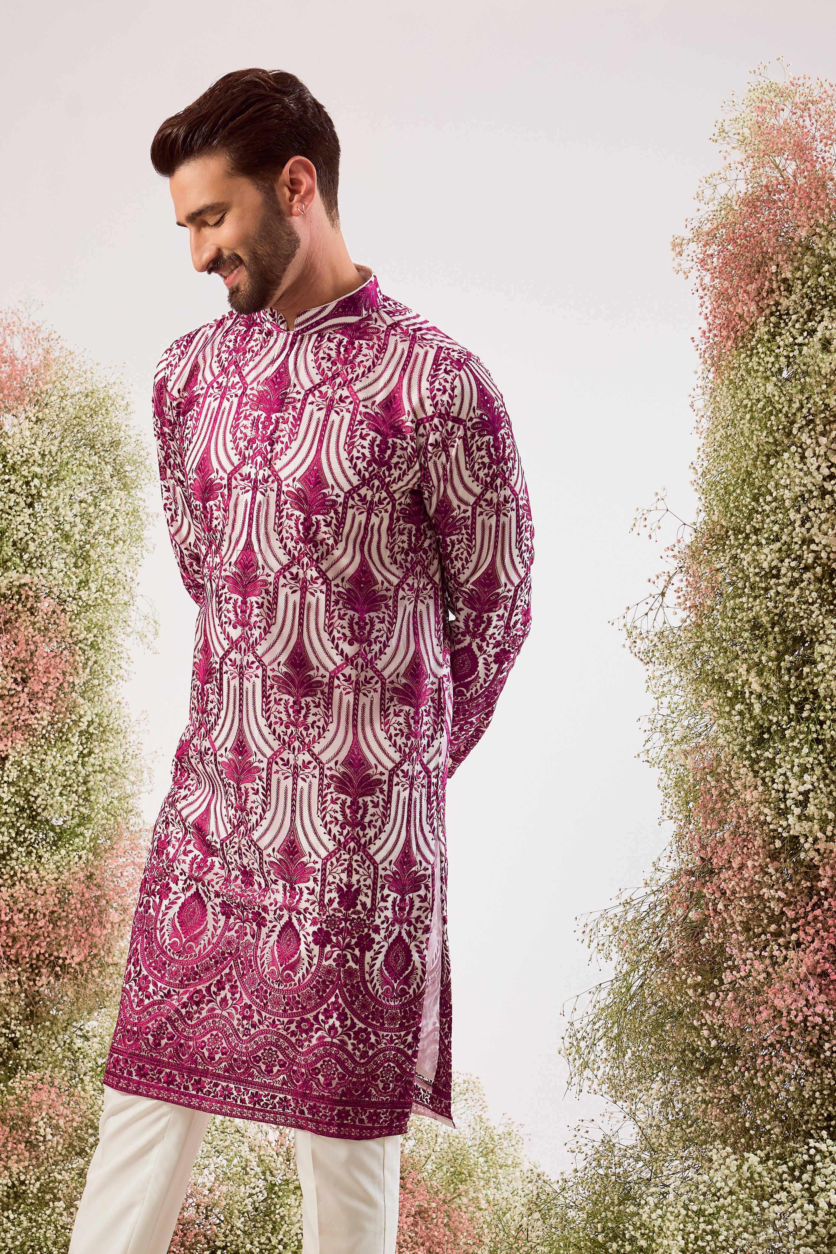 magenta chikankari kurta with subtle sequin  on organza