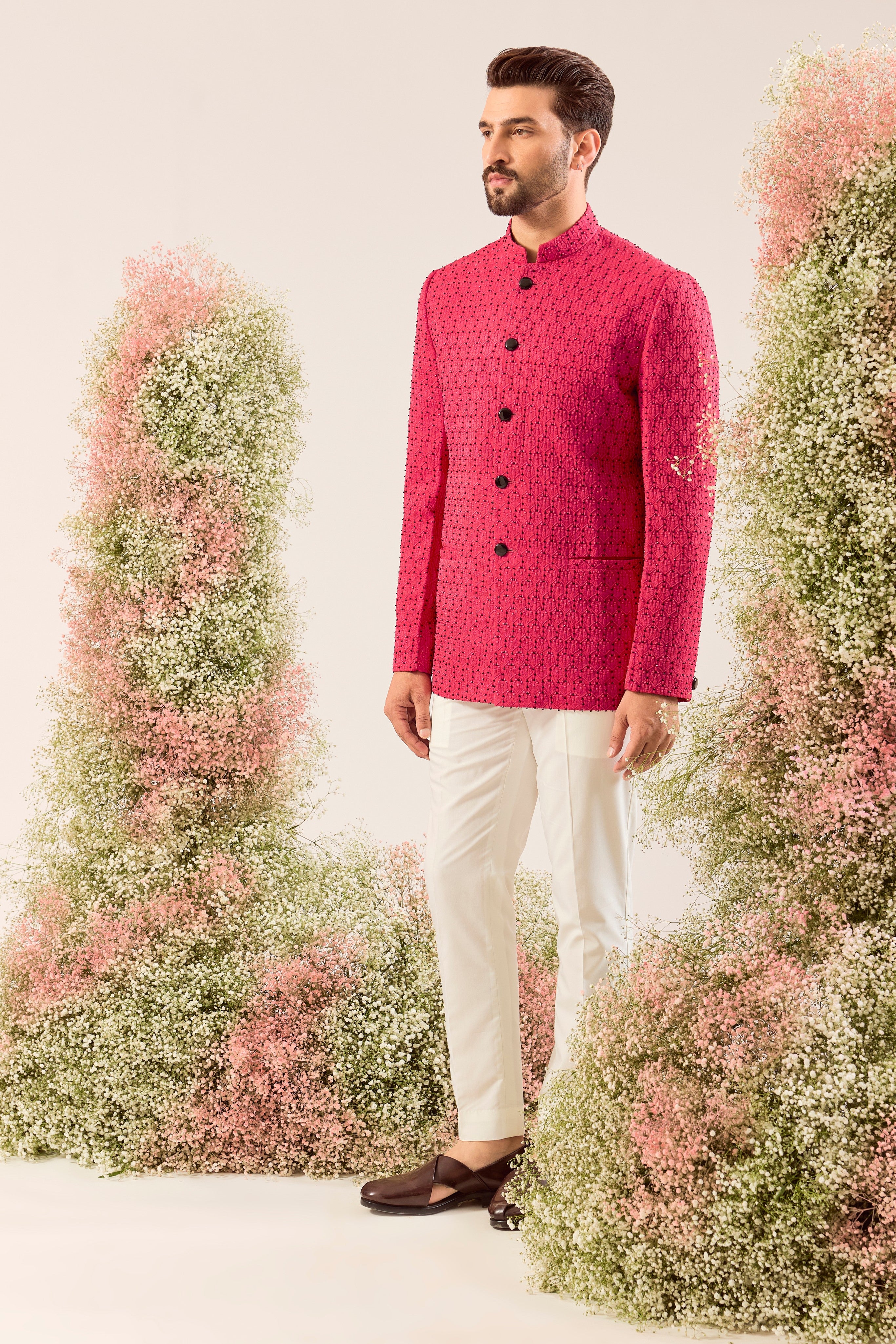 classic hot pink short bandgala with delicate cut dana work