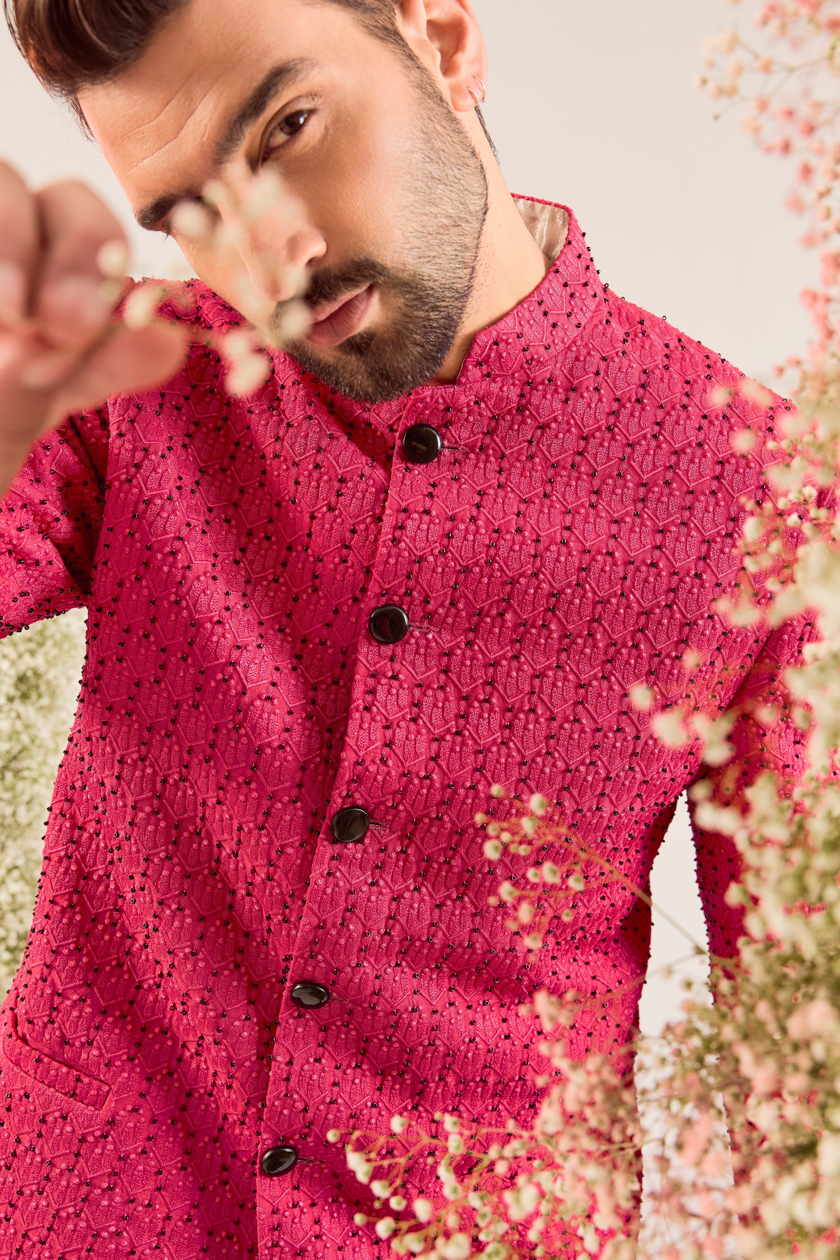 classic hot pink short bandgala with delicate cut dana work