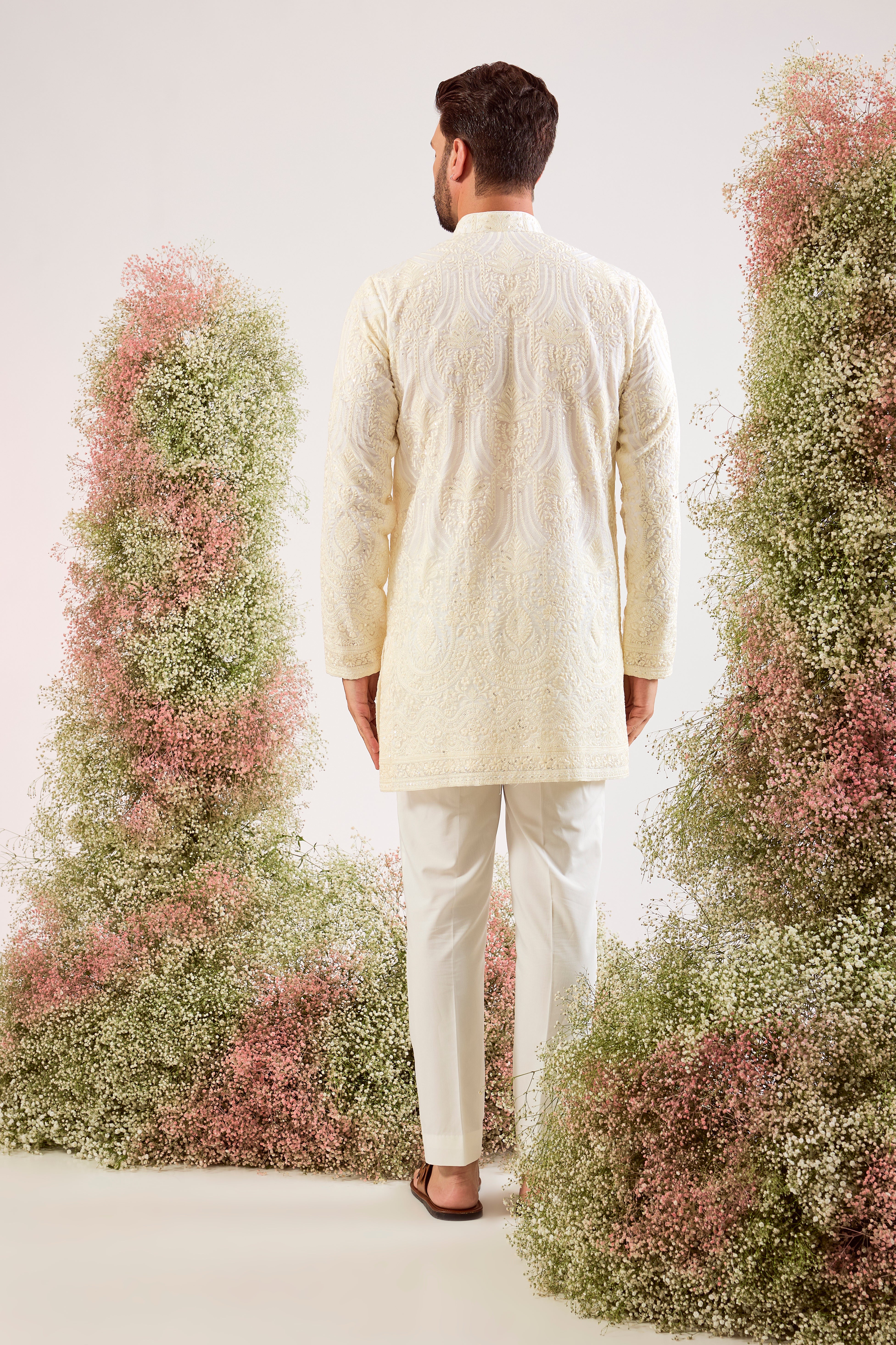 white chikankari kurta on organza with lining