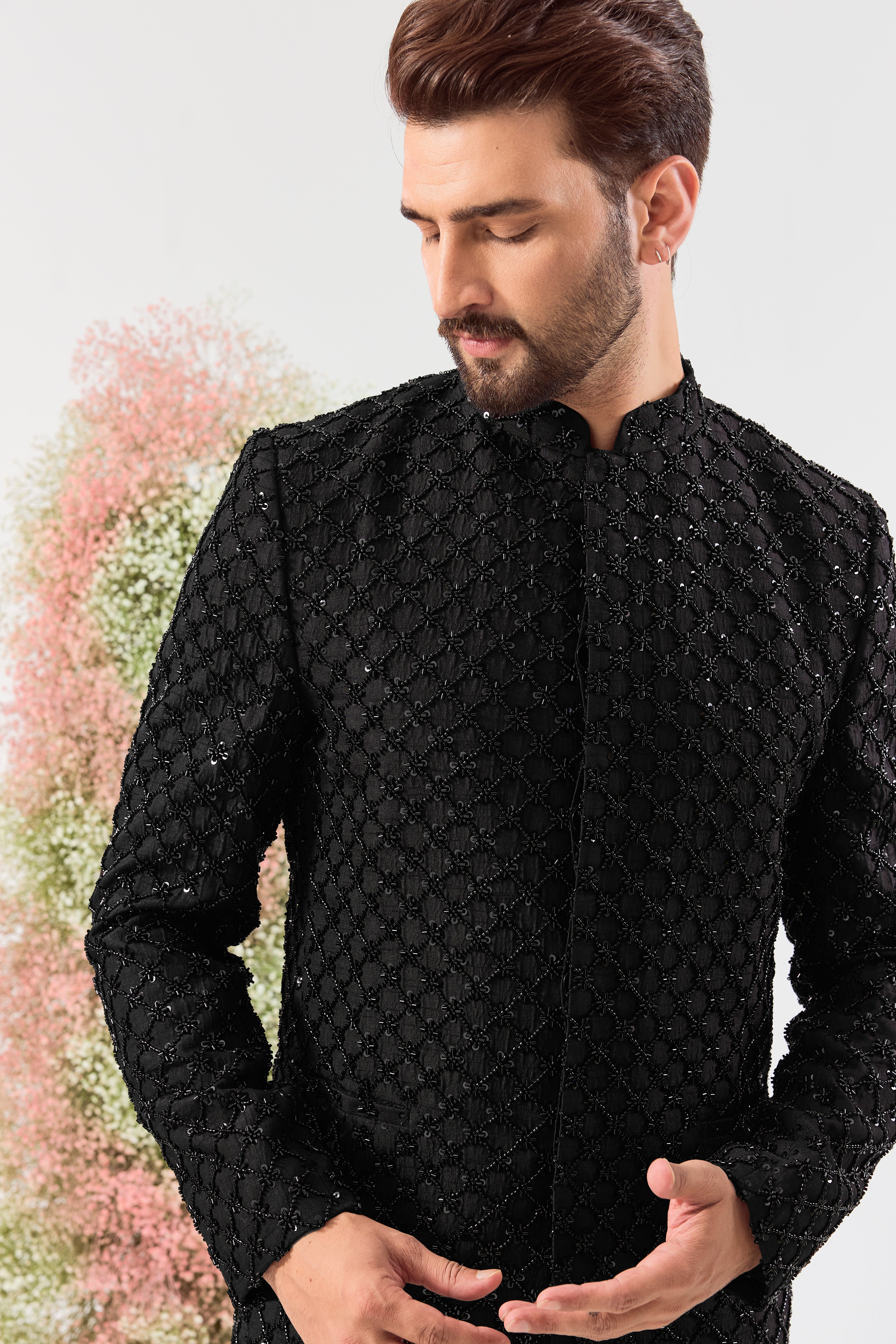 black royal bandgala with heavy cut dana embroidery