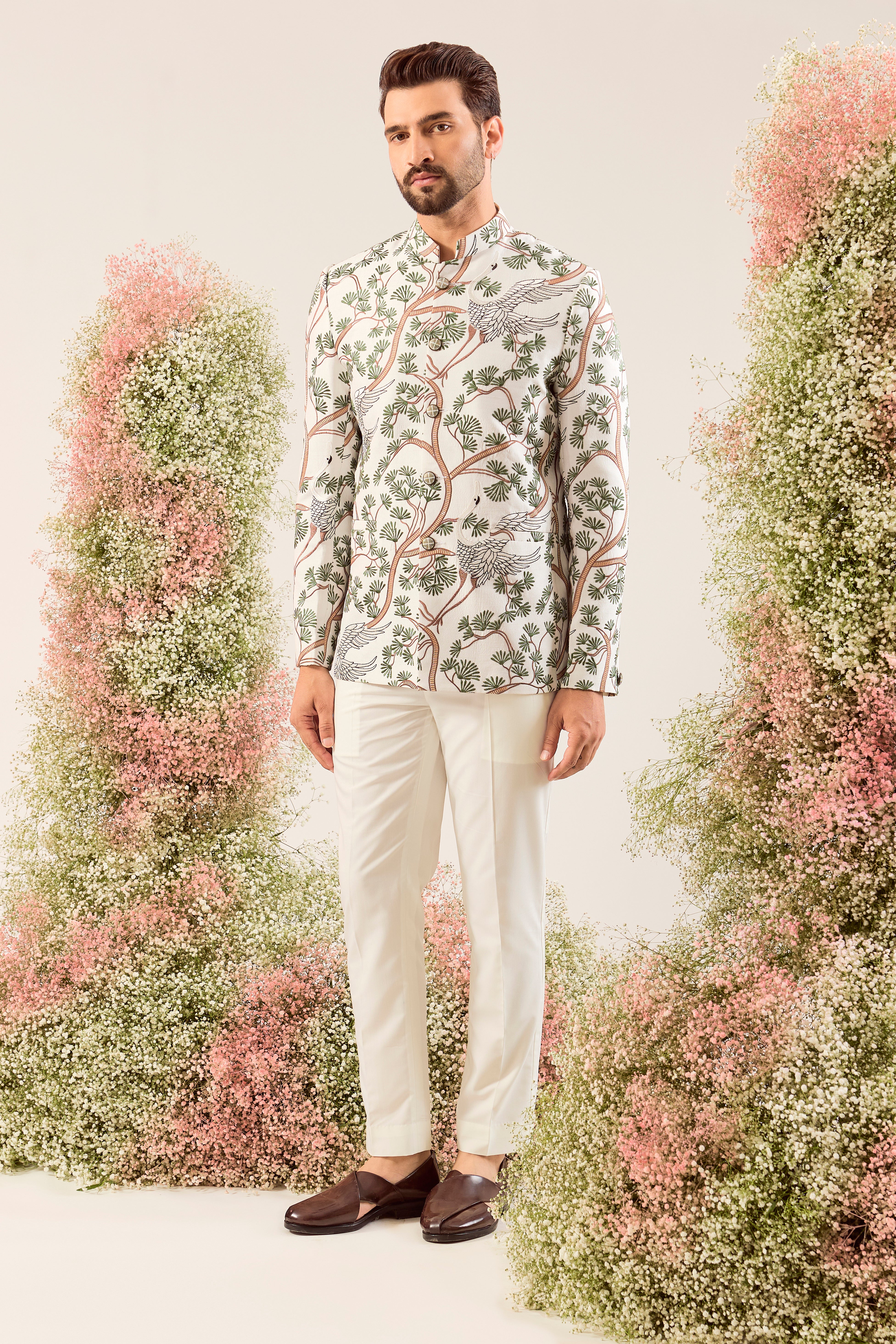 white flamingo serenity bandgala with a tropical backdrop